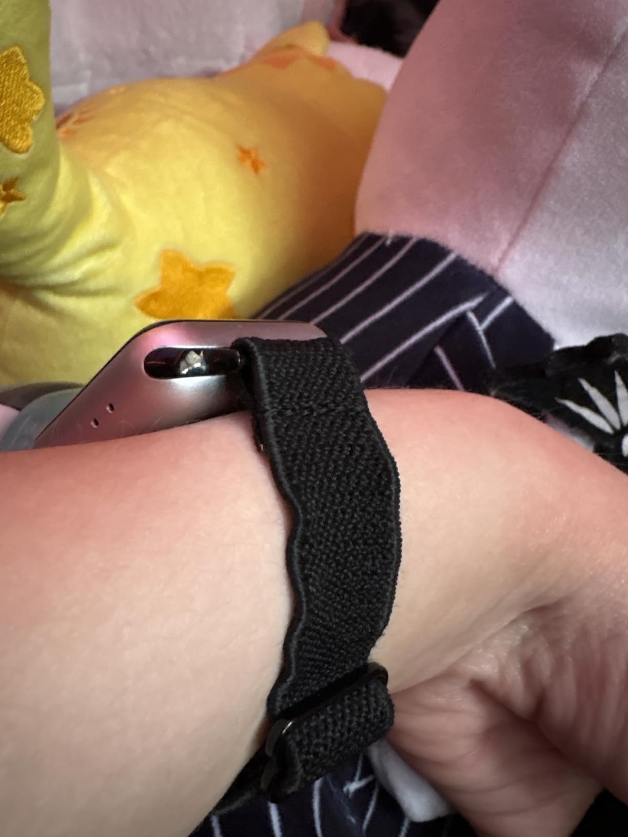 SICCIDEN Slim Stretchy Bands Compatible with Apple Watch Band 42mm 41mm 40mm 38mm, Women Elastics Nylon Thin Strap for iWatch SE 3/2/1 Series 11 10 9 8 7 6 5 4 3 2 1 (Black/Rose Gold) customer photo 2