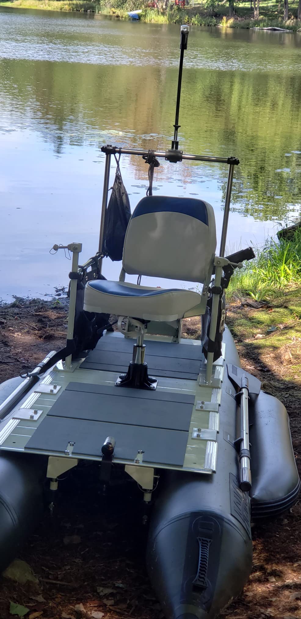 AQUOS Backpack Series 10.2 ft Inflatable Pontoon Boat with Stainless Steel Guard Bar and Folding Seat for One Person Fishing, Aluminum Floor Board, Transport Canada Approved customer photo 1