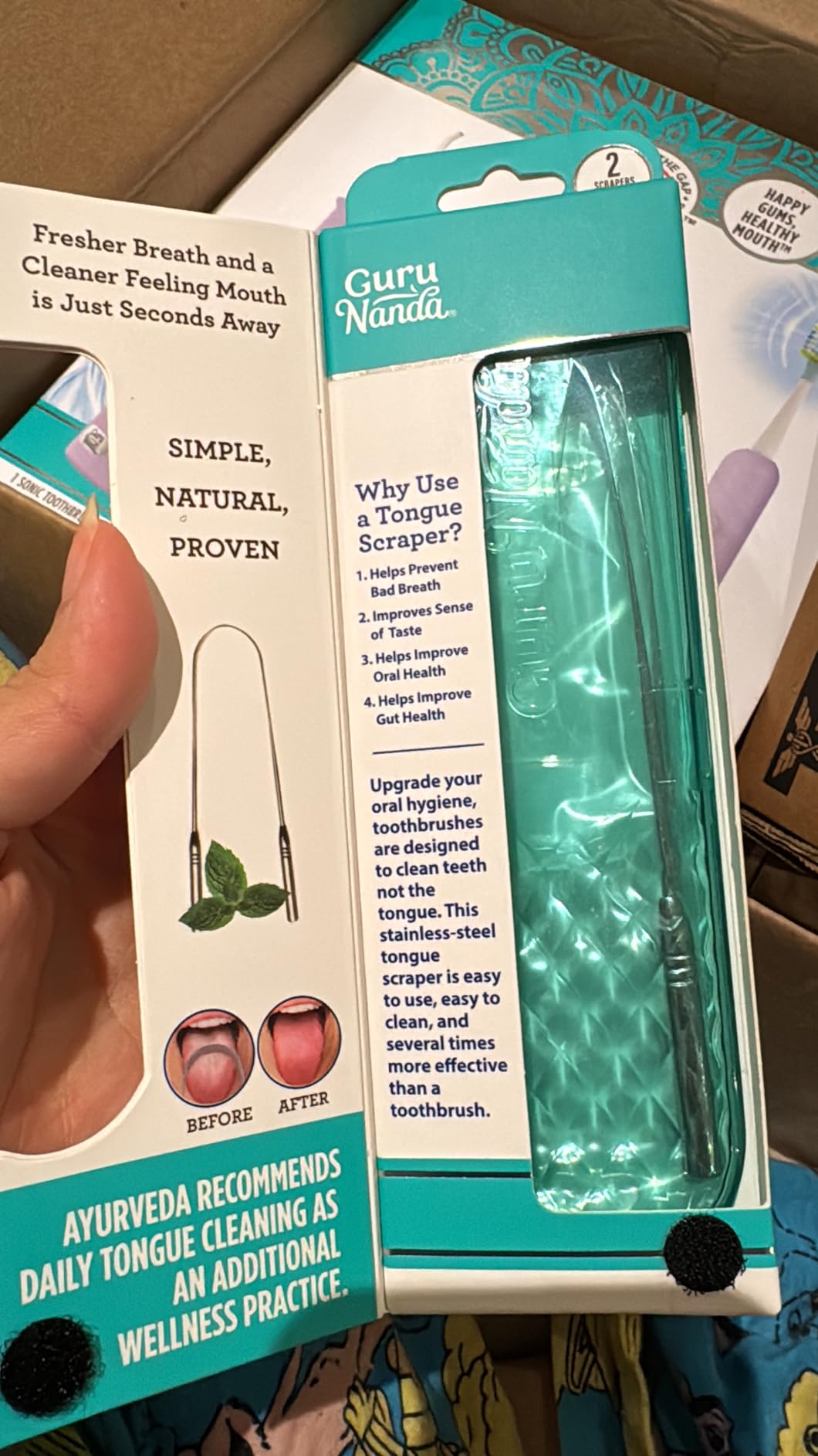 GuruNanda Tongue Scraper for Adults (2 Pack) with Travel Case, 420 Medical-Grade 100% Stainless Steel Tongue Cleaner, Aids in Fresh Breath & Oral Care customer photo 2