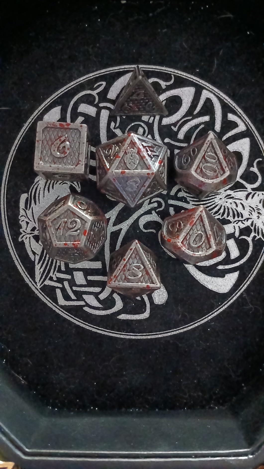 HEIMDALLR Metal DND Dice Set 7 pcs - Dragonhide Design, 16mm Size, Logo on D20; Metal Dice Set & Dice Box; D&D Dice Set D&D (Dungeons and Dragons Dice Set) - Jormungandr Series (Stonetail) customer photo 2