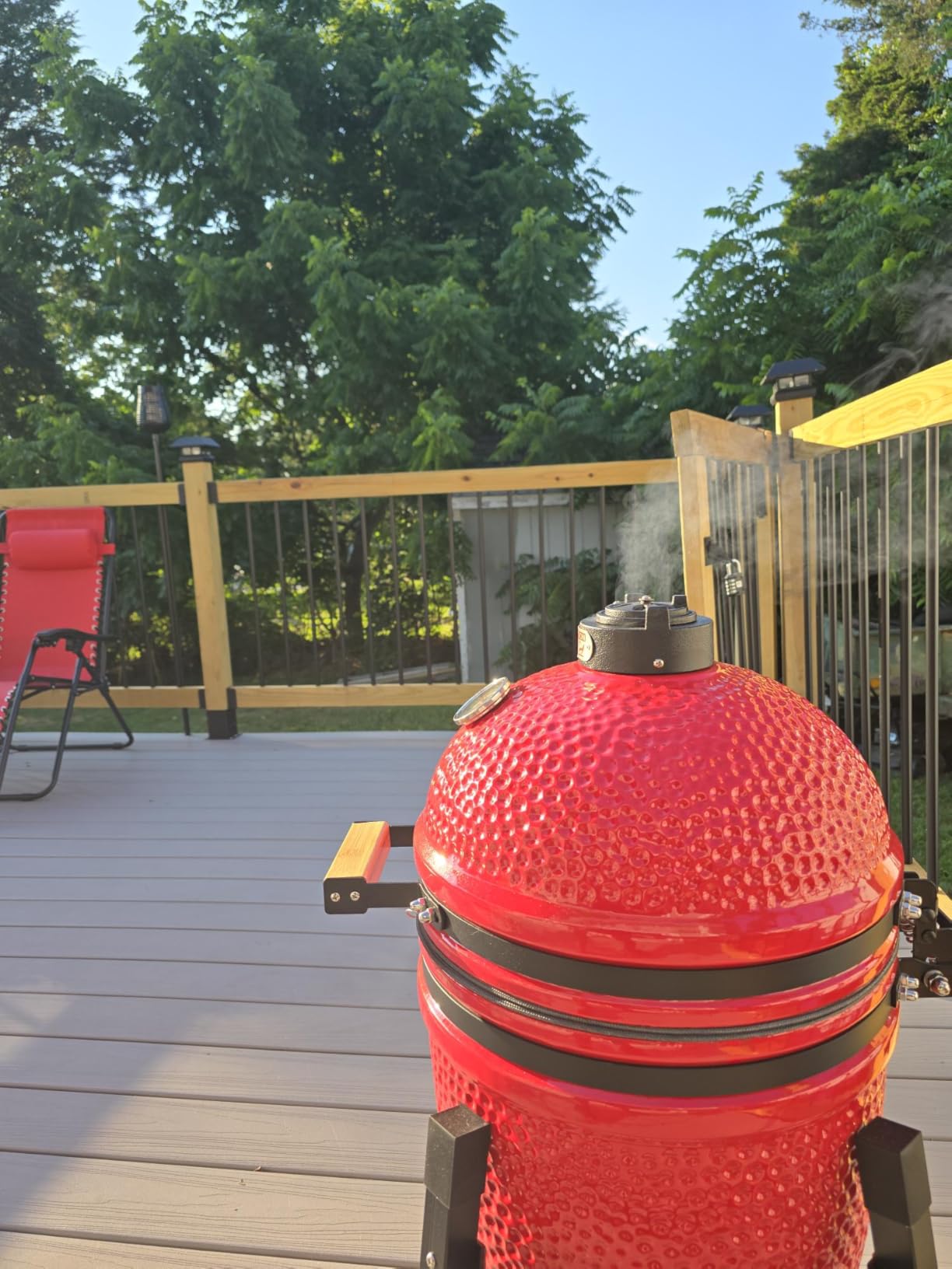 Ceramic Kamado Charcoal BBQ Grill and Smoker, Stainless Steel Grates -15-inch Ceramic with Tall Stand (GREEN) customer photo 1