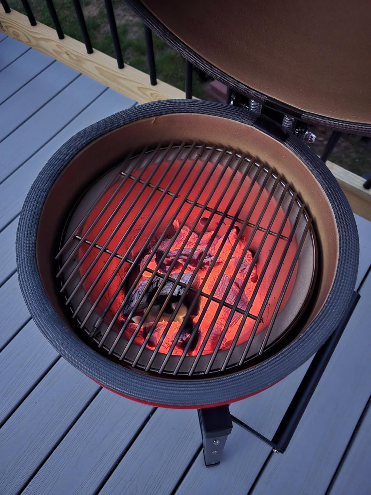 Ceramic Kamado Charcoal BBQ Grill and Smoker, Stainless Steel Grates -15-inch Ceramic with Tall Stand (GREEN) customer photo 2