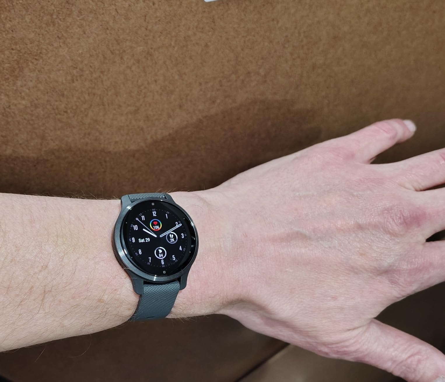 Garmin Venu 2S, Smaller-Sized GPS Smartwatch with Advanced Health Monitoring and Fitness Features, Slate Bezel with Graphite Case and Silicone Band customer photo 1