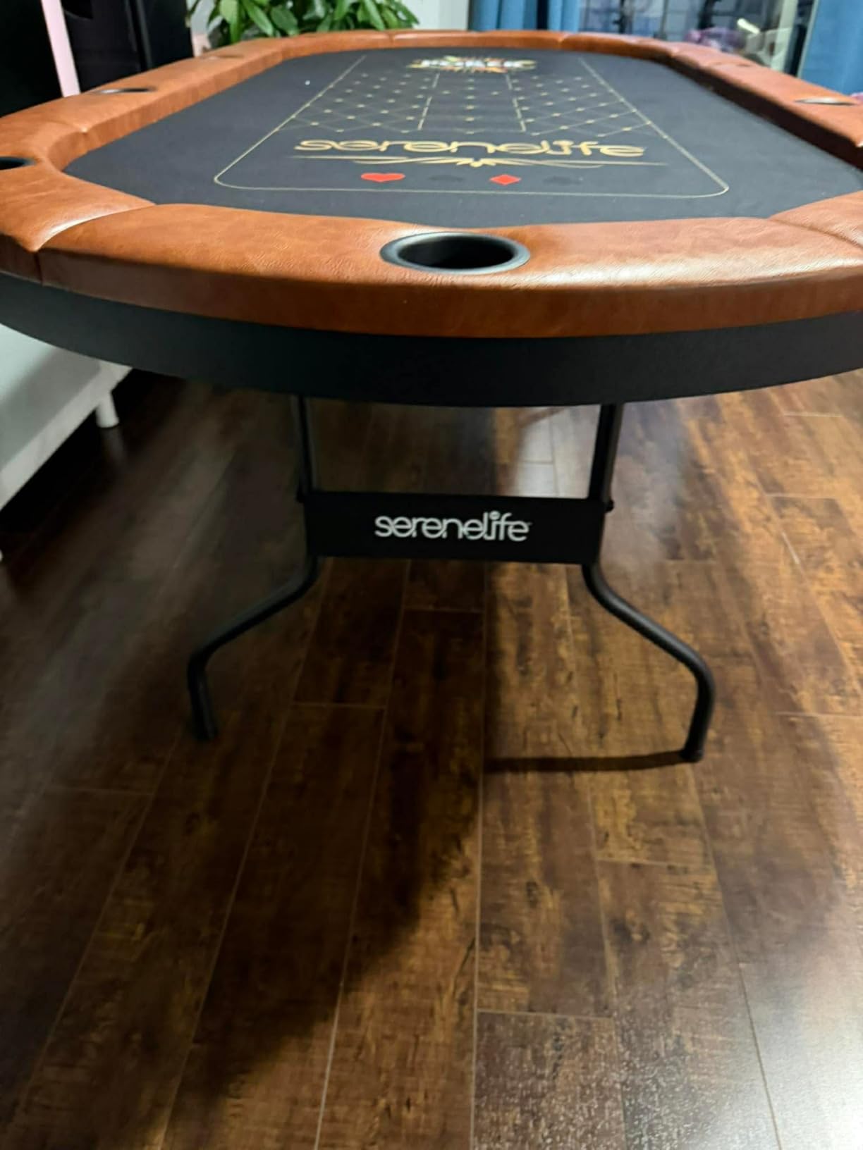 SereneLife 7ft Poker Table for 10 Players - Heavy Duty Oval Texas Hold'em Casino Table for Game Room, 25mm Reinforced Metal Legs, Durable Black PVC Rail, 10 Deep Cup Holders and Professional Layout customer photo 1