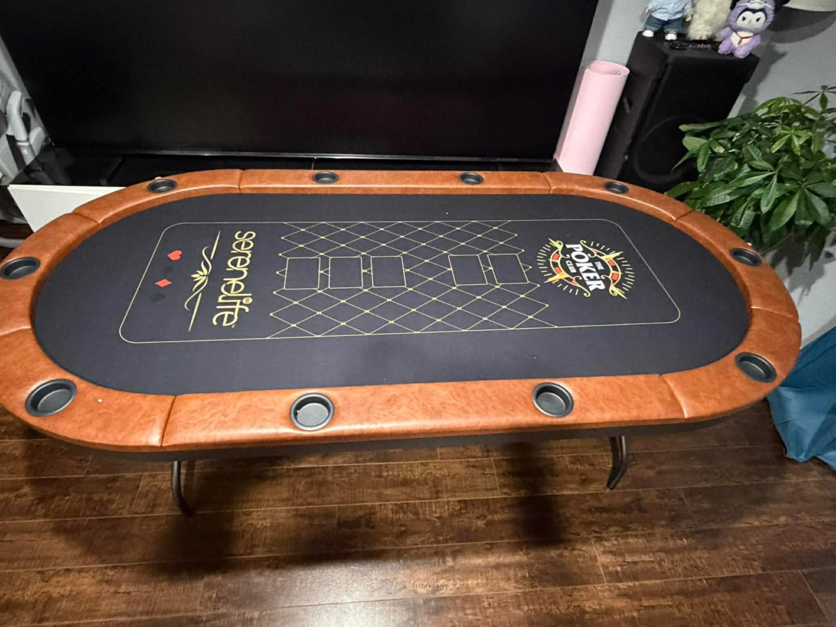 SereneLife 7ft Poker Table for 10 Players - Heavy Duty Oval Texas Hold'em Casino Table for Game Room, 25mm Reinforced Metal Legs, Durable Black PVC Rail, 10 Deep Cup Holders and Professional Layout customer photo 2