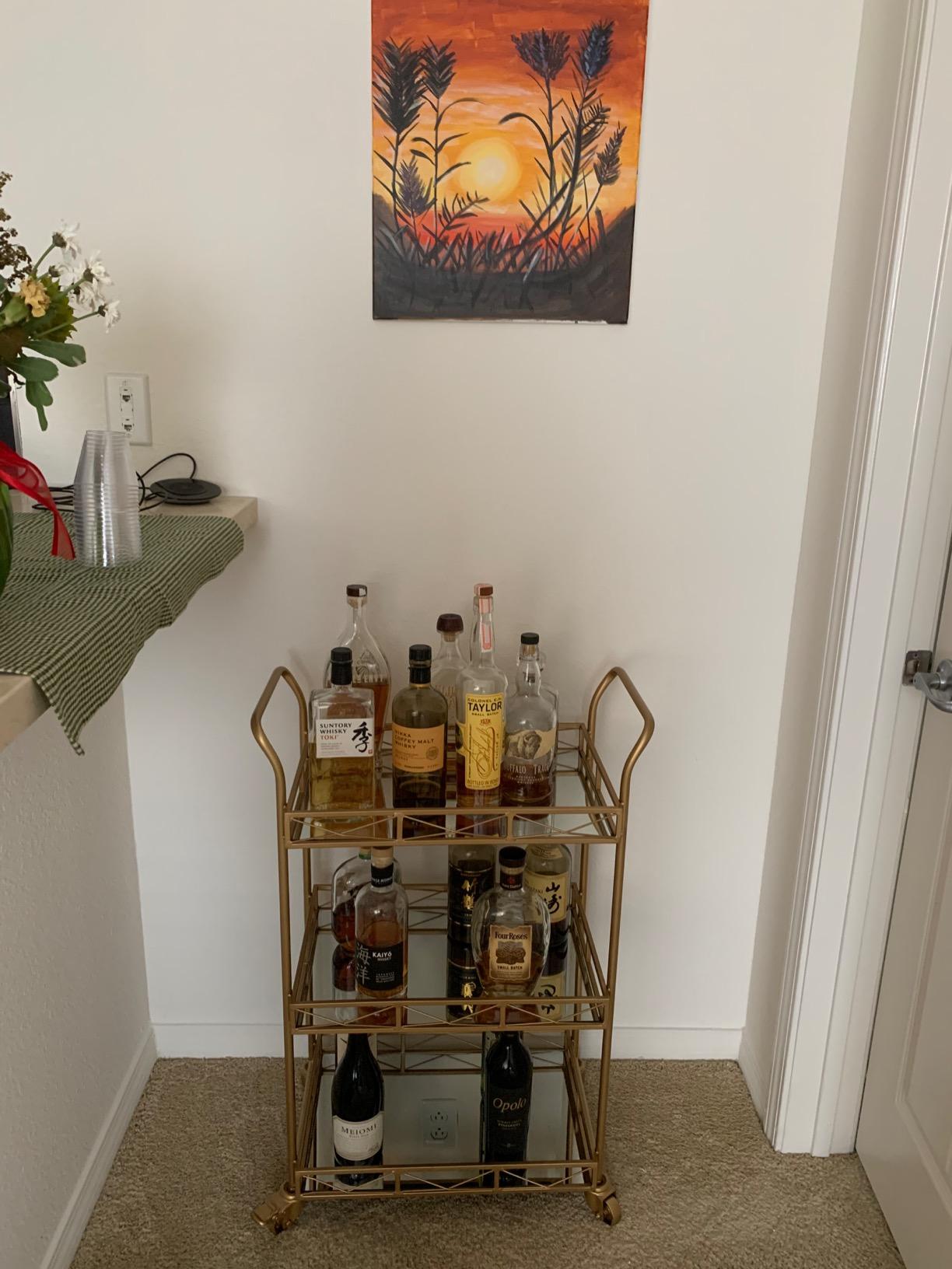 Kate and Laurel Ketia Glam Metal Bar Cart; 23 x 13 x 34; Gold; Glamorous Three Tier Gold Bar Cart for Display and Storage customer photo 1