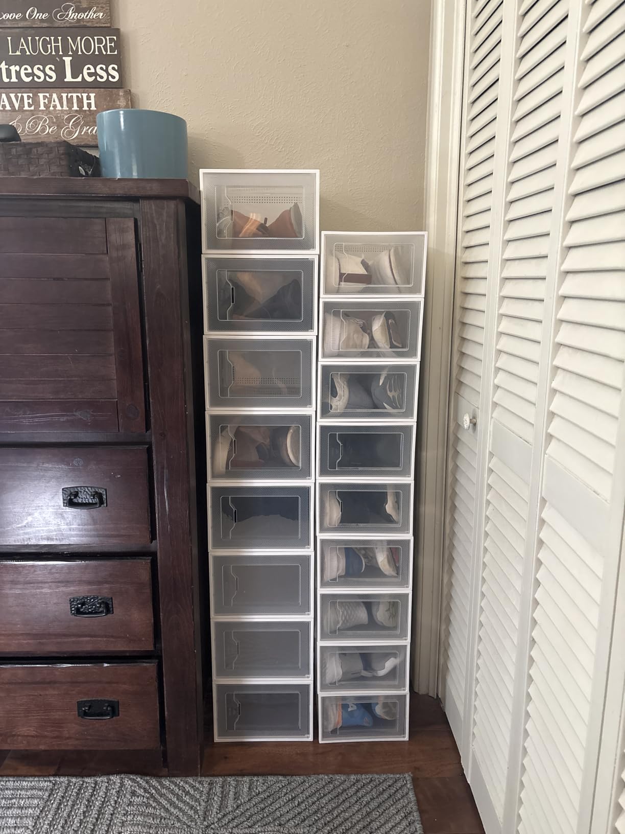 SEE SPRING 12 Pack Shoe Storage Box, Clear Plastic Stackable Shoe Organizer for Closet, Space Saving Foldable Shoe Rack Sneaker Container Bin Holder customer photo 2