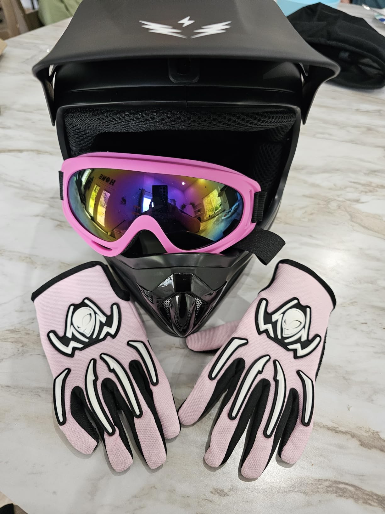 WOW Youth Kids Motocross BMX MX ATV Dirt Bike Dianosour Helmet Dragon + Goggles + Martian Youth Glove Bundle: HJOY MG Bundle customer photo 1