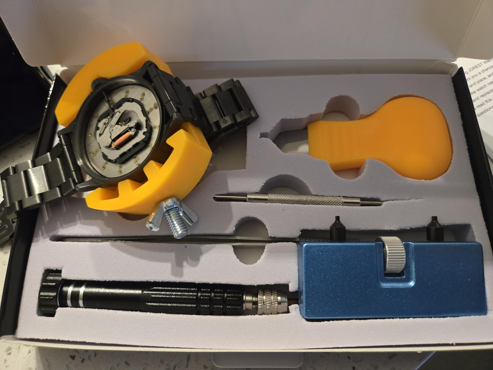 JOREST Watch Battery Replacement Kit, Watch Repair Screwdriver, Watch Band Replacement tool, Watch Wrench Back Remover, Watch Case Opener, Watch Back Remover Holder, Spring bar, Tweezers customer photo 2
