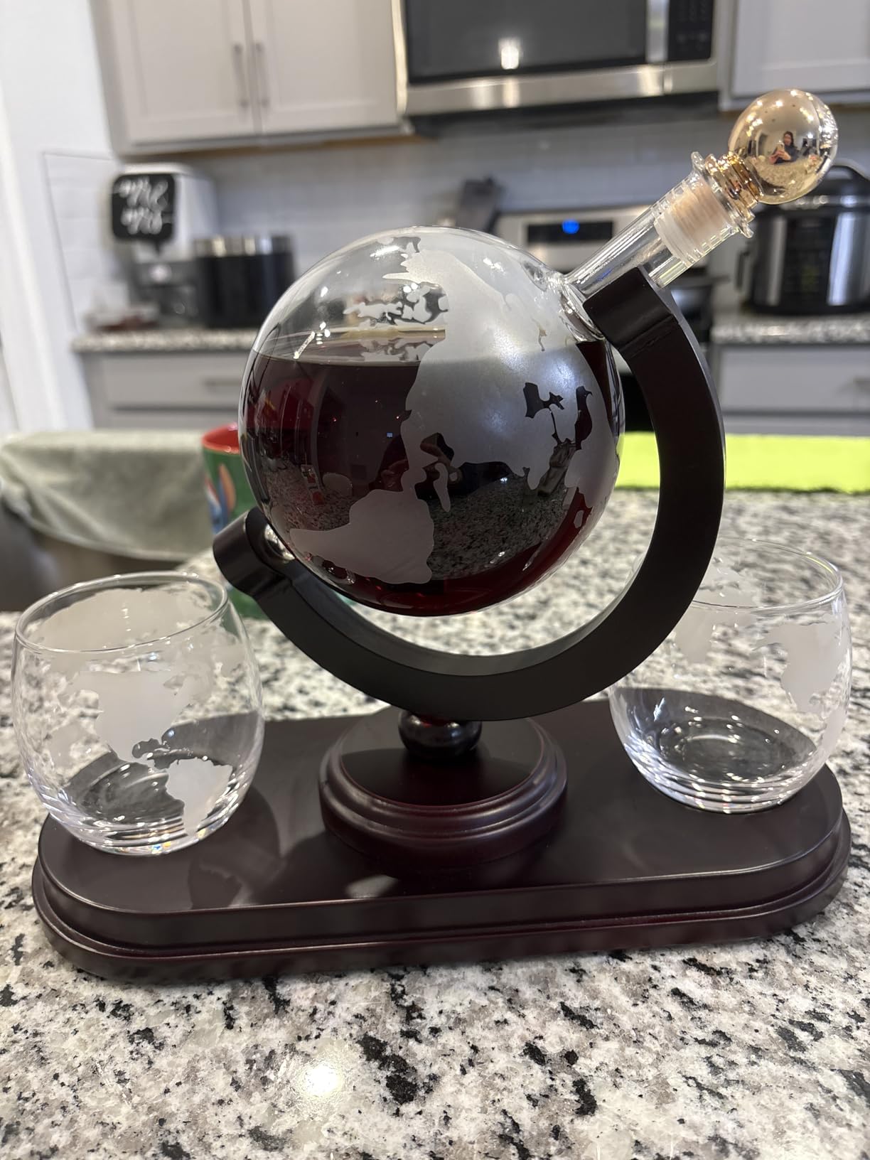 Globe Whiskey Decanter Gift Set by Royal Reserve | Etched World Map Globe Decanter 29 oz 850 ml with Glasses for Bourbon, Liquor - Whiskey Gifts for Men Dad Boyfriend Husband customer photo 2