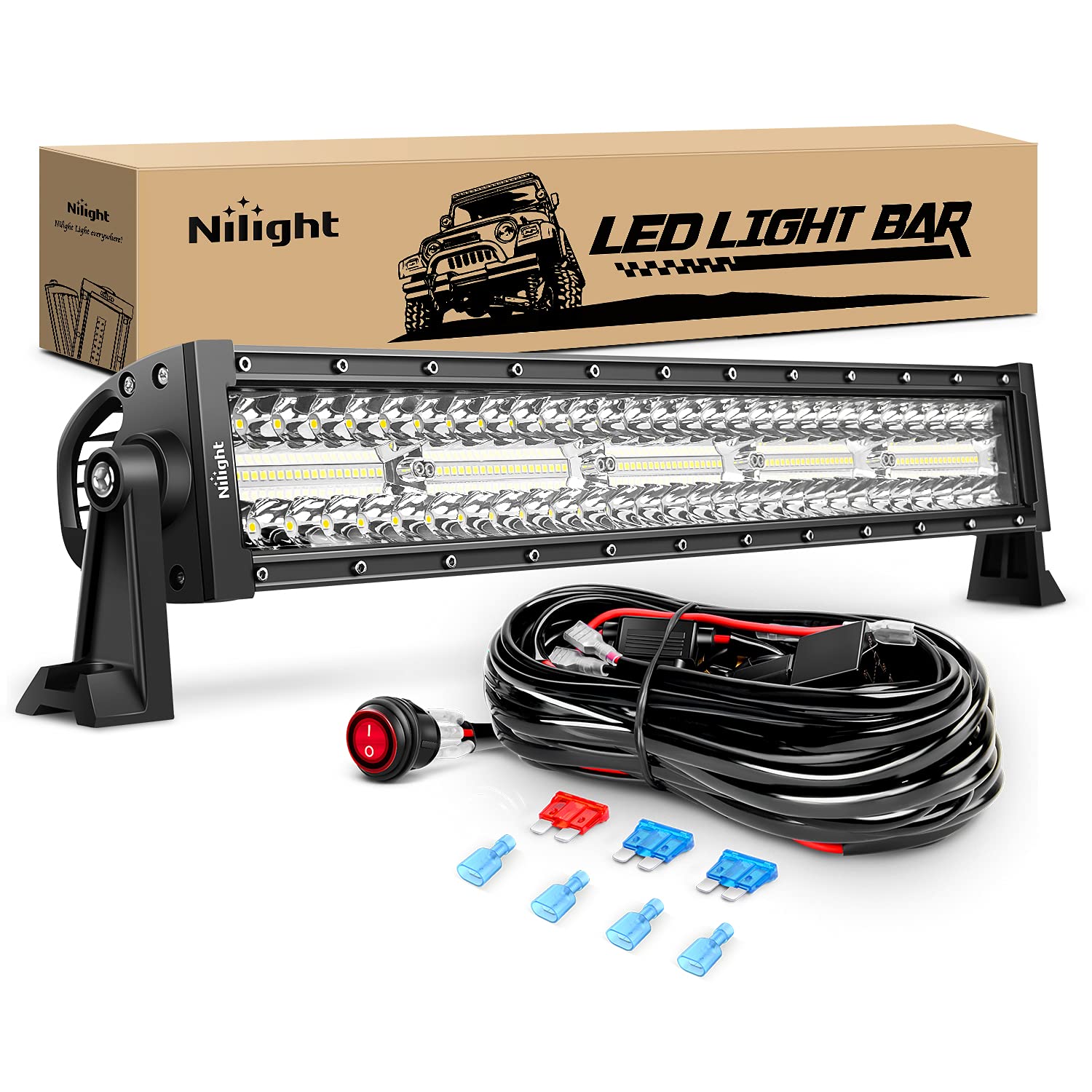 Nilight Led Light Bar 22Inch 480W Triple Row Flood Spot Combo Waterproof Off Road Driving Lighting with Off-Road Wiring Harness for Boat Trucks Pickup SUV ATV UTV, 2 Years Warranty customer photo 1