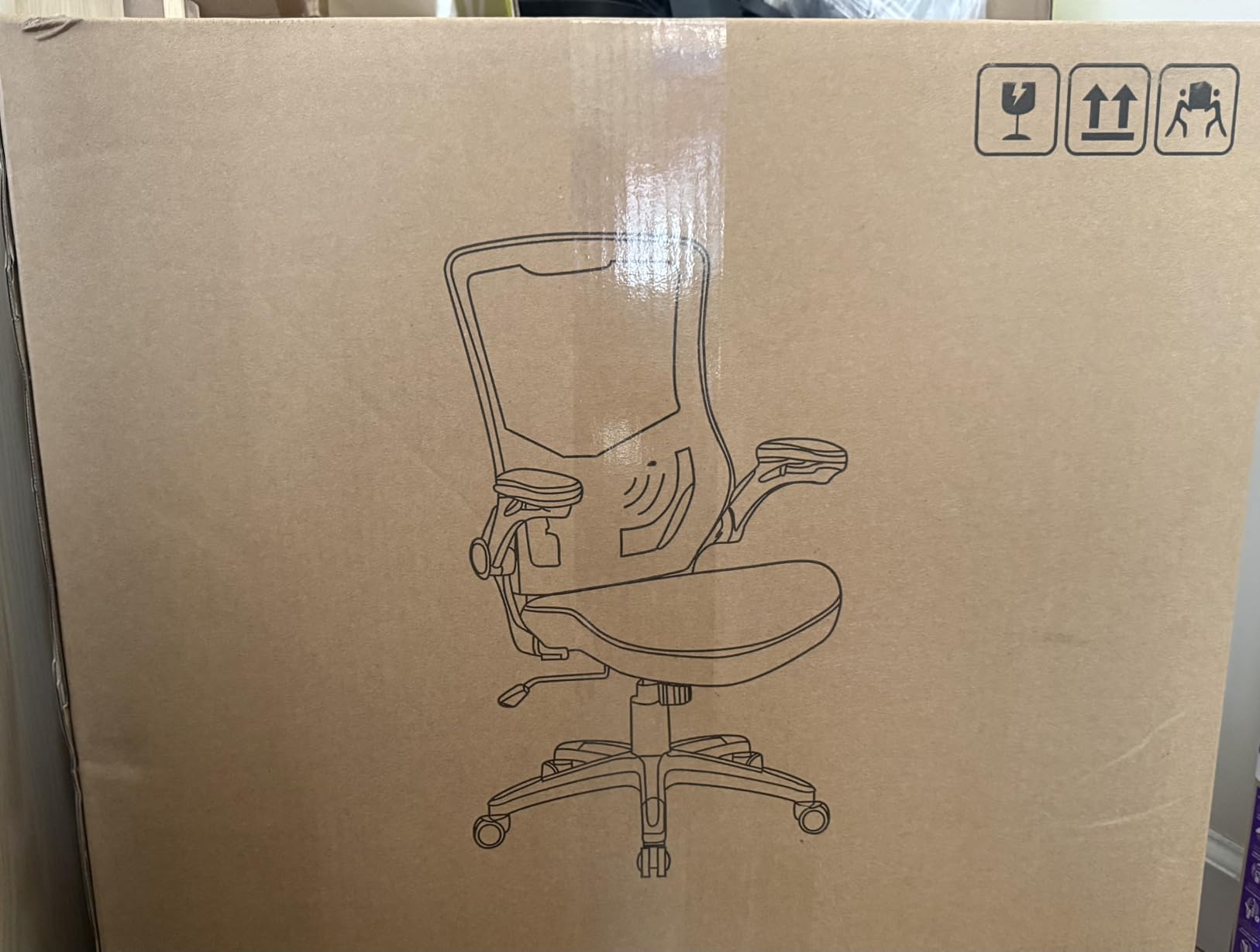 Office Chair Ergonomic Desk Chair, Computer PU Leather Home Office Chair, Swivel Mesh Back Adjustable Lumbar Support Flip-up Arms Executive Task Chair customer photo 2