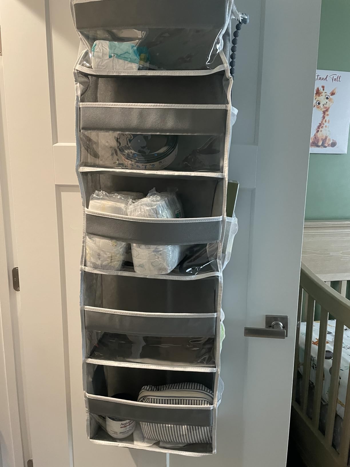Yecaye 6-Tier Over the Door Storage Organizer, Flexible 1 Split into 2 Swing-proof Hanging Bathroom Storage Organization, Bedroom Organizer and Storage for Newborn Baby Essentials, Grey customer photo 1