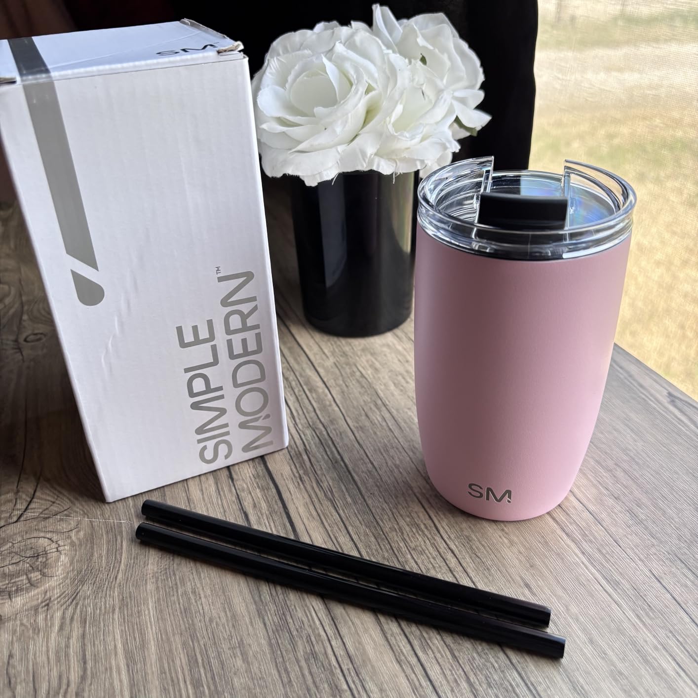 Simple Modern Travel Coffee Mug Tumbler with Flip Lid | Reusable Insulated Stainless Steel Cold Brew Iced Coffee Cup Thermos | Voyager Collection | 16oz customer photo 1