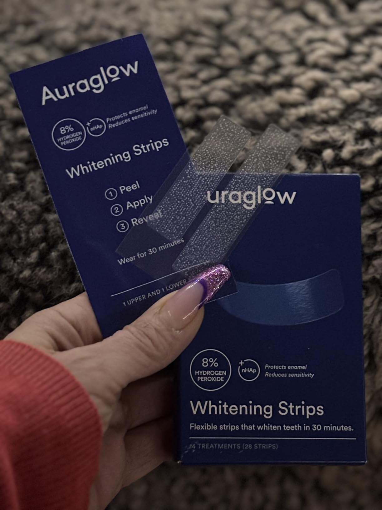 Auraglow Teeth Whitening Strips, Sensitive Whitening Strips, 14 Whitening Treatments, 8% Hydrogen Peroxide with Nano Hydroxyapatite (nHAp) to Reduce Sensitivity and Protect Enamel, 28 Strips, Mint customer photo 1