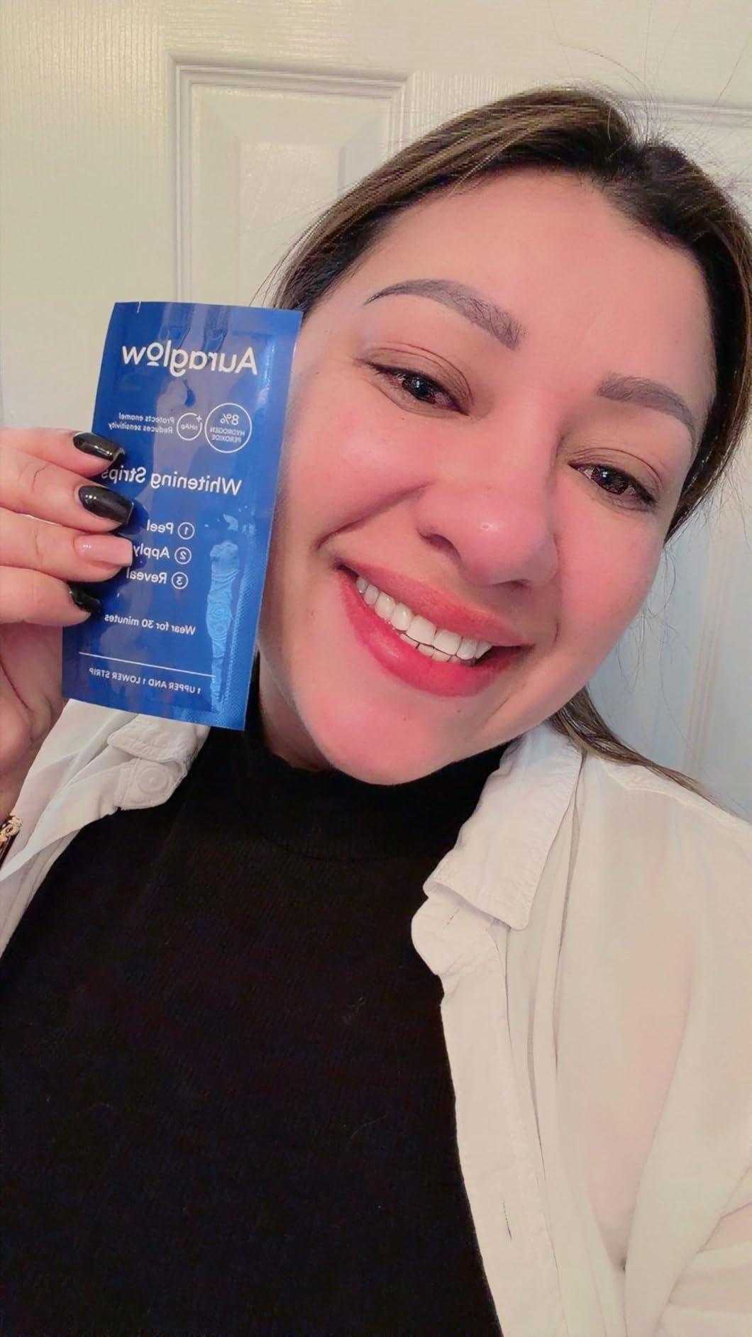 Auraglow Teeth Whitening Strips, Sensitive Whitening Strips, 14 Whitening Treatments, 8% Hydrogen Peroxide with Nano Hydroxyapatite (nHAp) to Reduce Sensitivity and Protect Enamel, 28 Strips, Mint customer photo 2