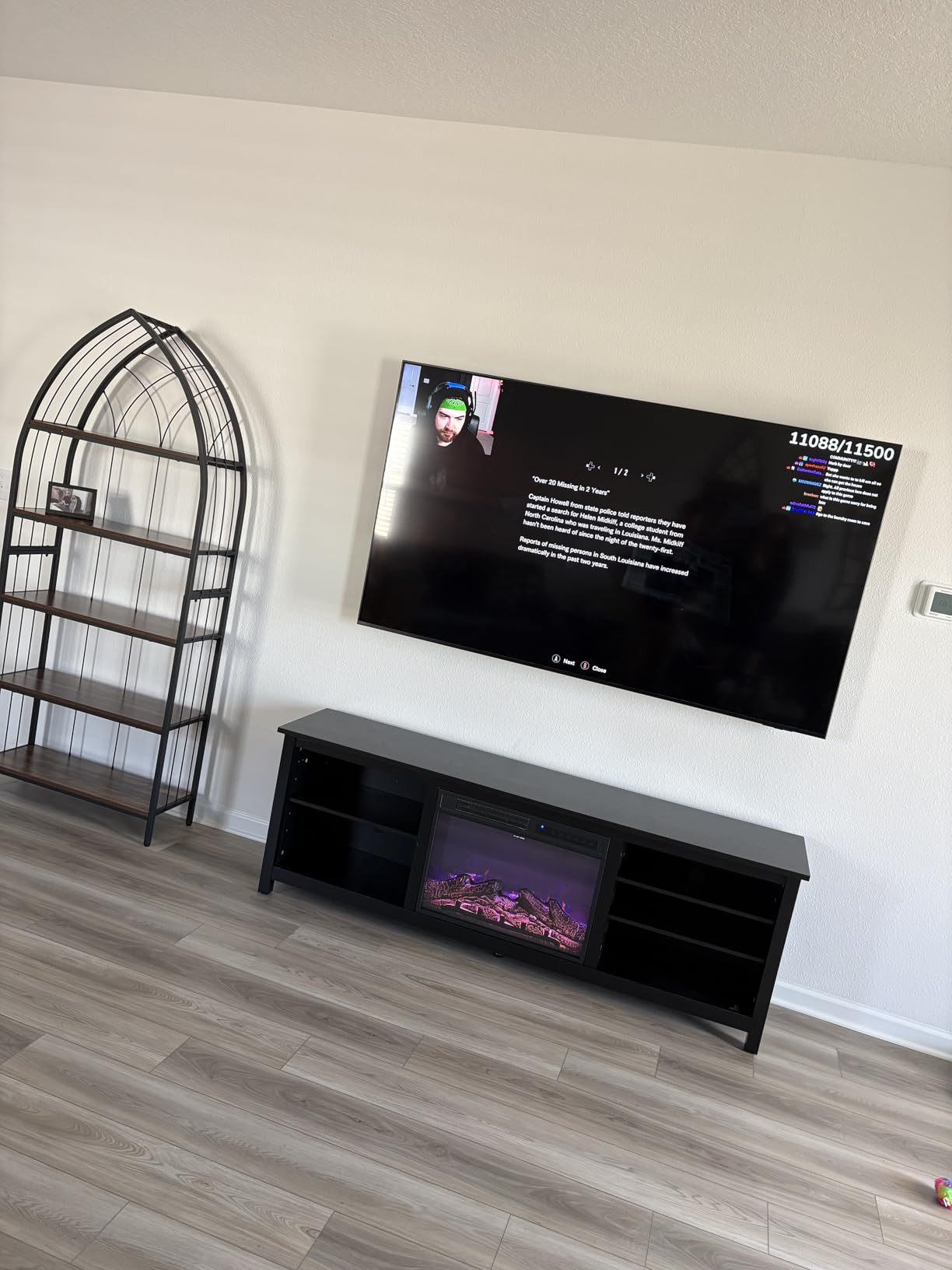 AMERLIFE Fireplace TV Stand, Wood Texture Entertainment Center with 23'' Electric Fireplace, Farmhouse Entertainment Stand Media TV Console for TVs Up to 80'', 70 inches, Black customer photo 1