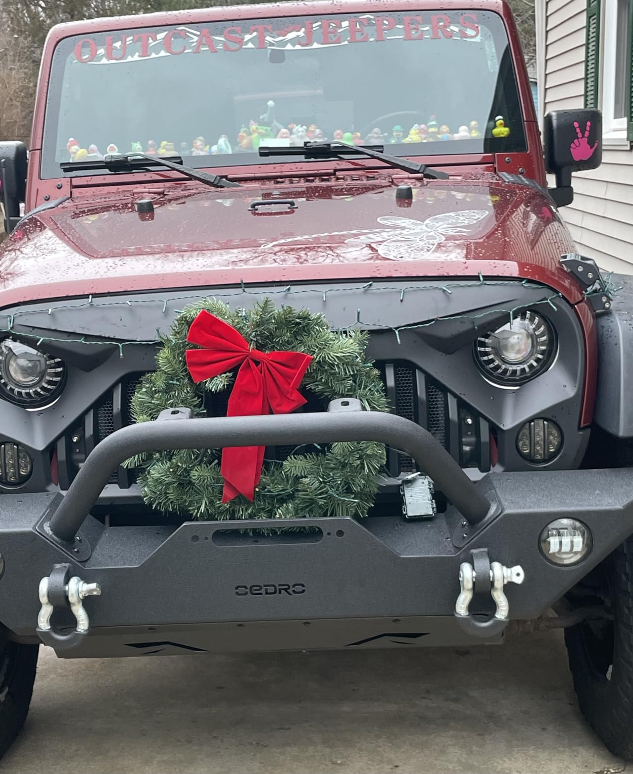 OEDRO Front and Rear Bumper Compatible for 07-18 Jeep Wrangler JK & Unlimited w/Winch Plate Mounting & D-Rings & Square LED Lights & 2