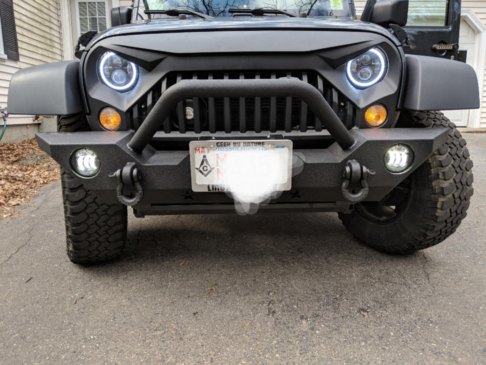 OEDRO Front and Rear Bumper Compatible for 07-18 Jeep Wrangler JK & Unlimited w/Winch Plate Mounting & D-Rings & Square LED Lights & 2