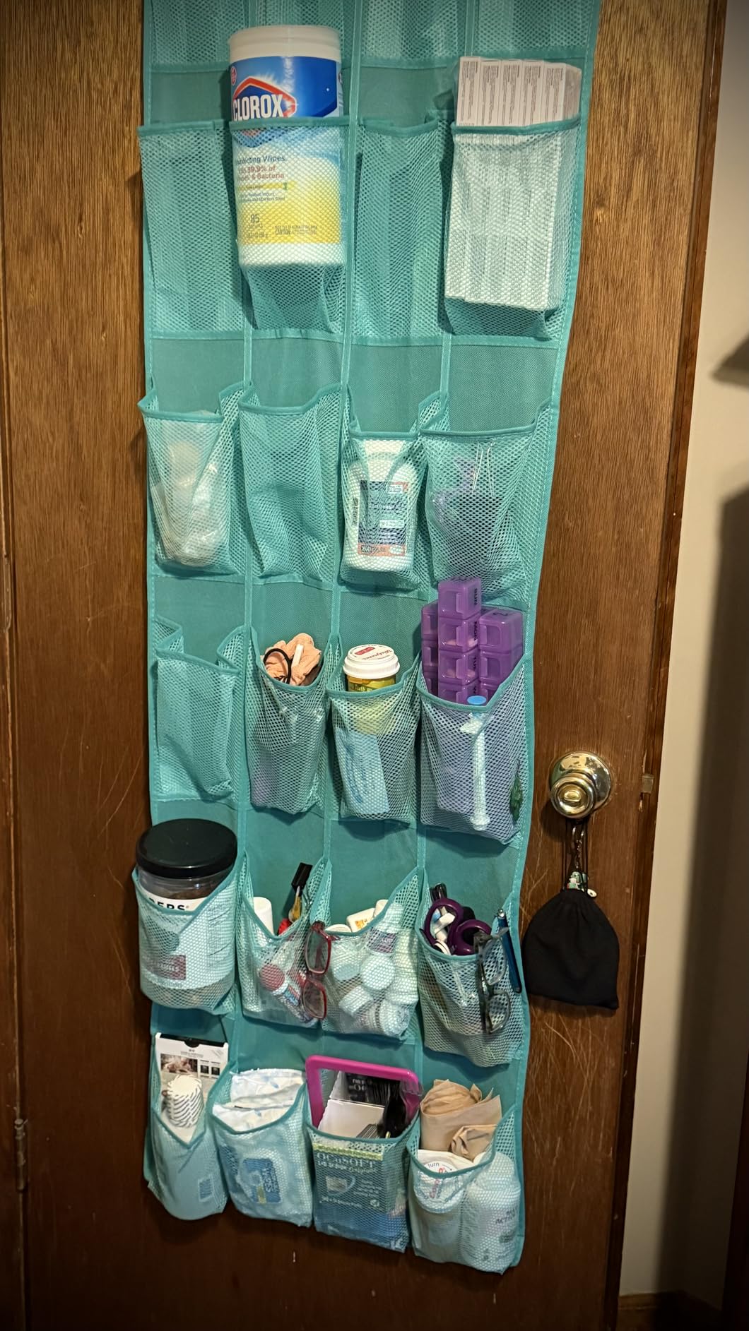 GORILLA GRIP Over the Door Shoe Organizer, 24 Large Breathable Mesh Pockets, Space Saving Hanging Storage Holder, Closet Rack Hanger Holds Up to 40 lbs, Hangs on Closets for Shoes, Accessories, Grey customer photo 1