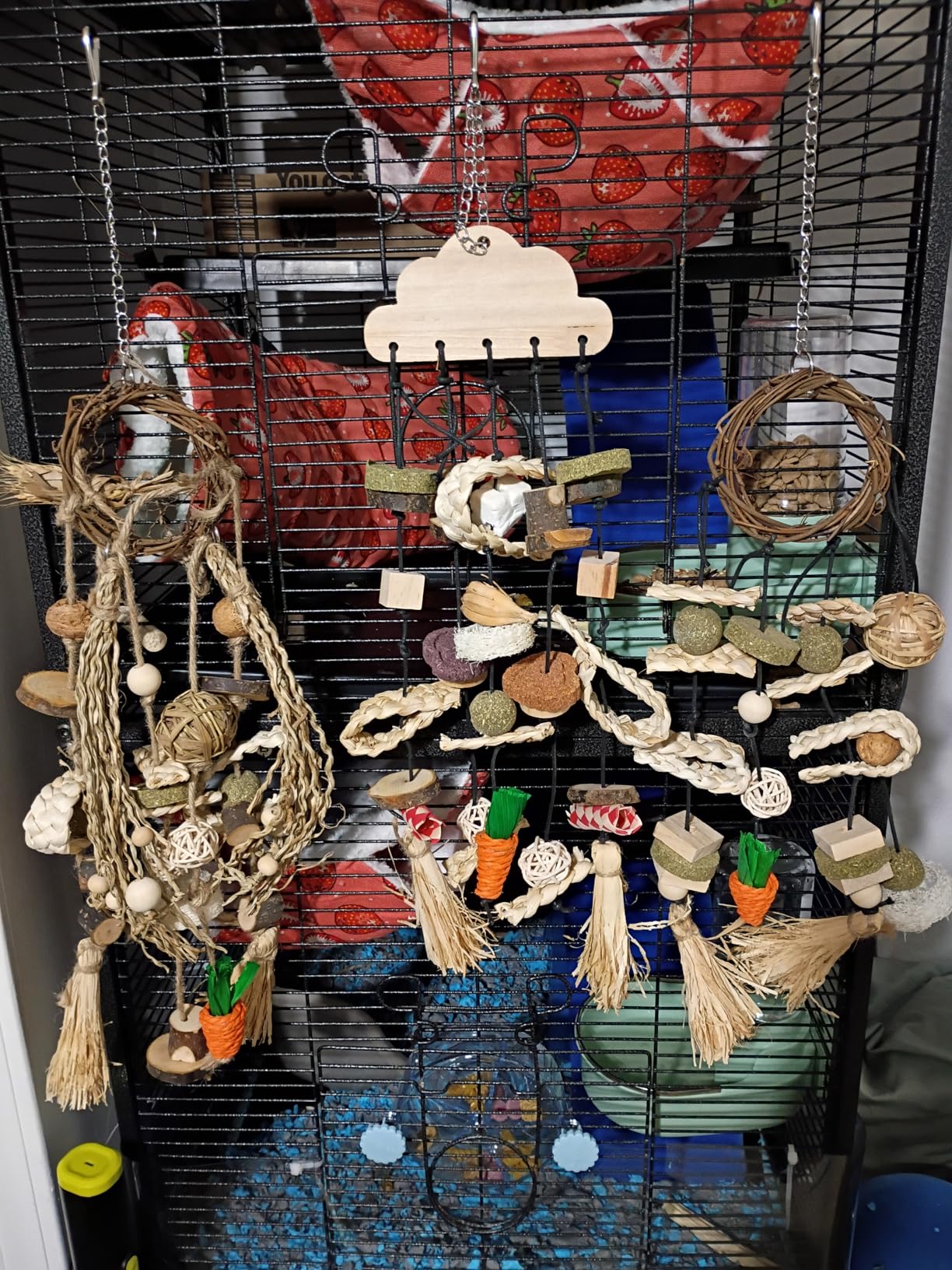 Bissap Bunny Chew Toy, Rabbits Cage Hanging Chew Toys and Treats Grapevine Wreaths Rattan Ring with Snacks for Guinea Pigs Chinchillas Hamsters Rats and Other Small Pets Teeth Grinding customer photo 1