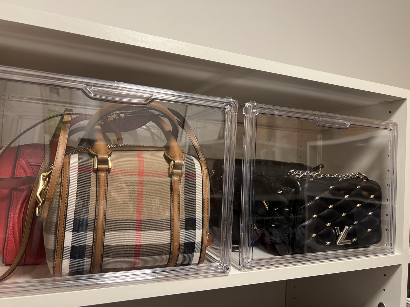 3Pack Clear Plastic Handbag Storage Organizer for Closet, Acrylic Display Case for Handbag and Purse, Purse Organizer for Closet with Magnetic Door for Book, Toys, Hat customer photo 2