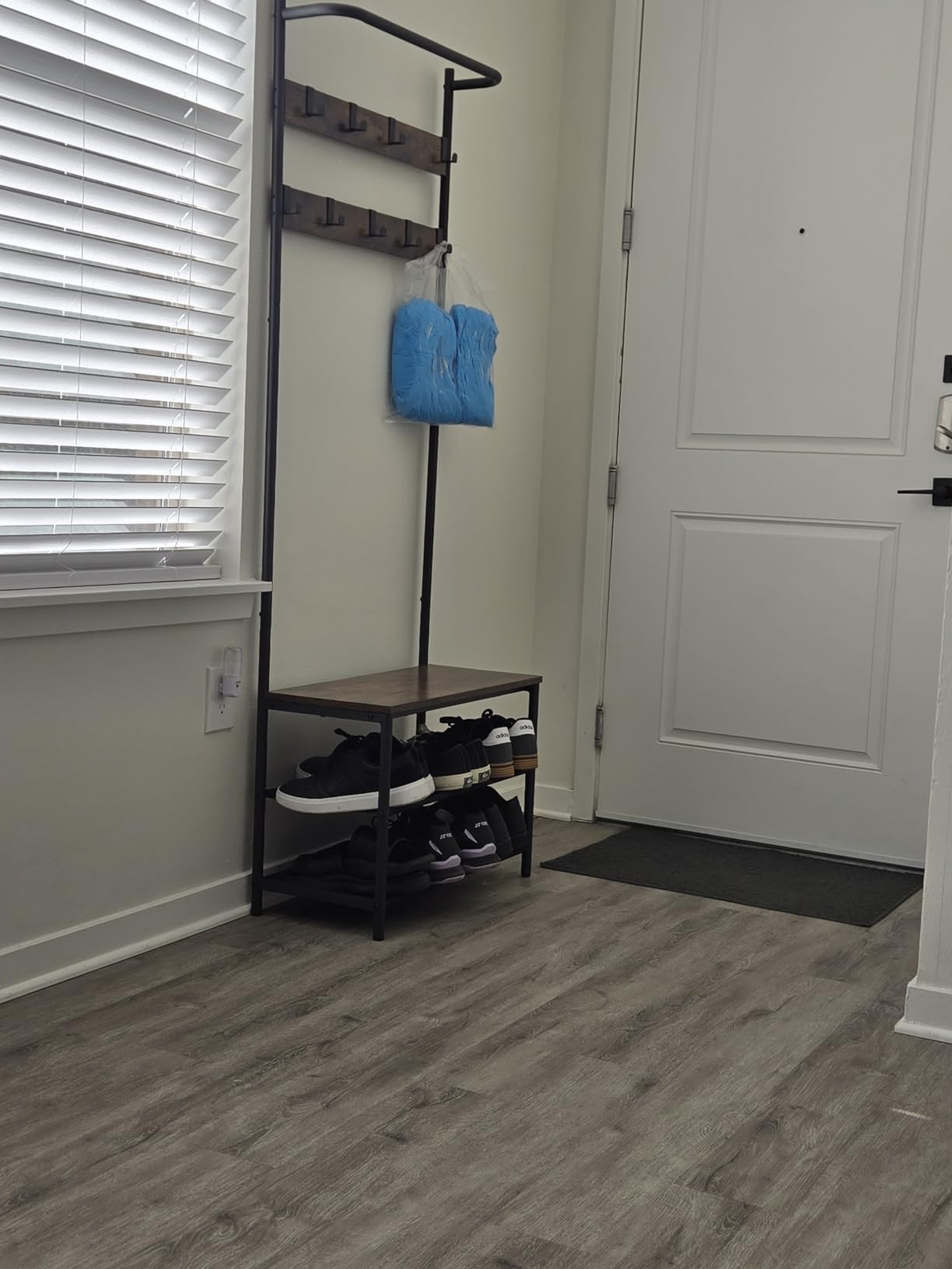 VASAGLE Hall Tree with Bench and Shoe Storage, Entryway Bench with Coat Rack Stand and Shoe Rack, 9 Movable Hooks, Top Bar, Fabric Shelves, Industrial, Rustic Brown and Black customer photo 2