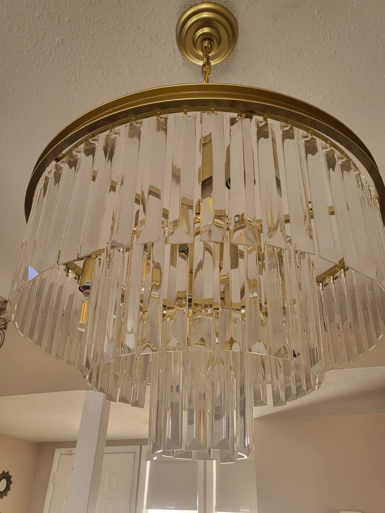 Gold Modern Crystal Chandelier, 5-Tier Round Flush Mount Ceiling Light Fixtures Height Adjustable Pendant Lighting for Dining Room Living Room Bedroom Kitchen Hotel Foyer customer photo 1