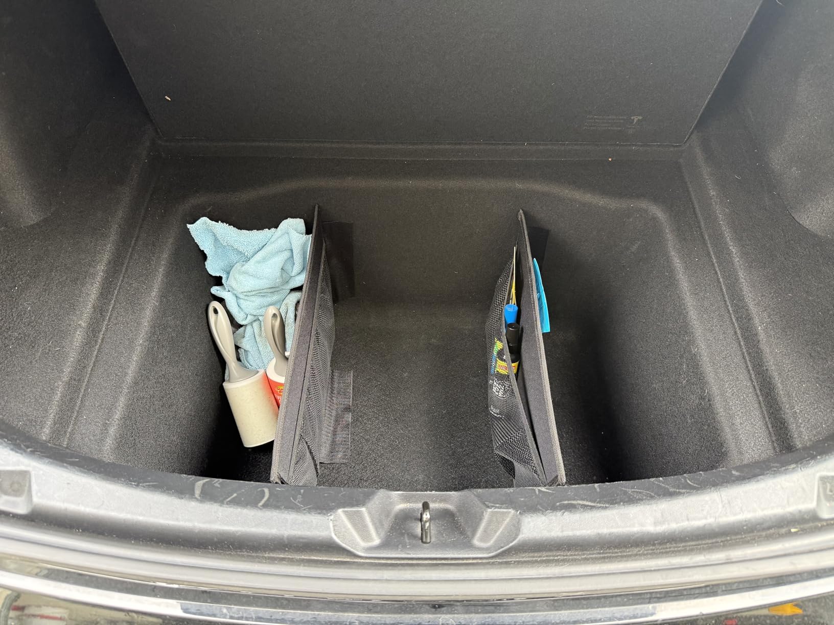 KMMOTORS Sub Trunk Divider of under-floor Compatible for Model Y, Model 3 (2017-2023) - Hidden Trunk Organizer - Dividers with Mesh Pockets for Storage Separation (Set of 2) customer photo 2