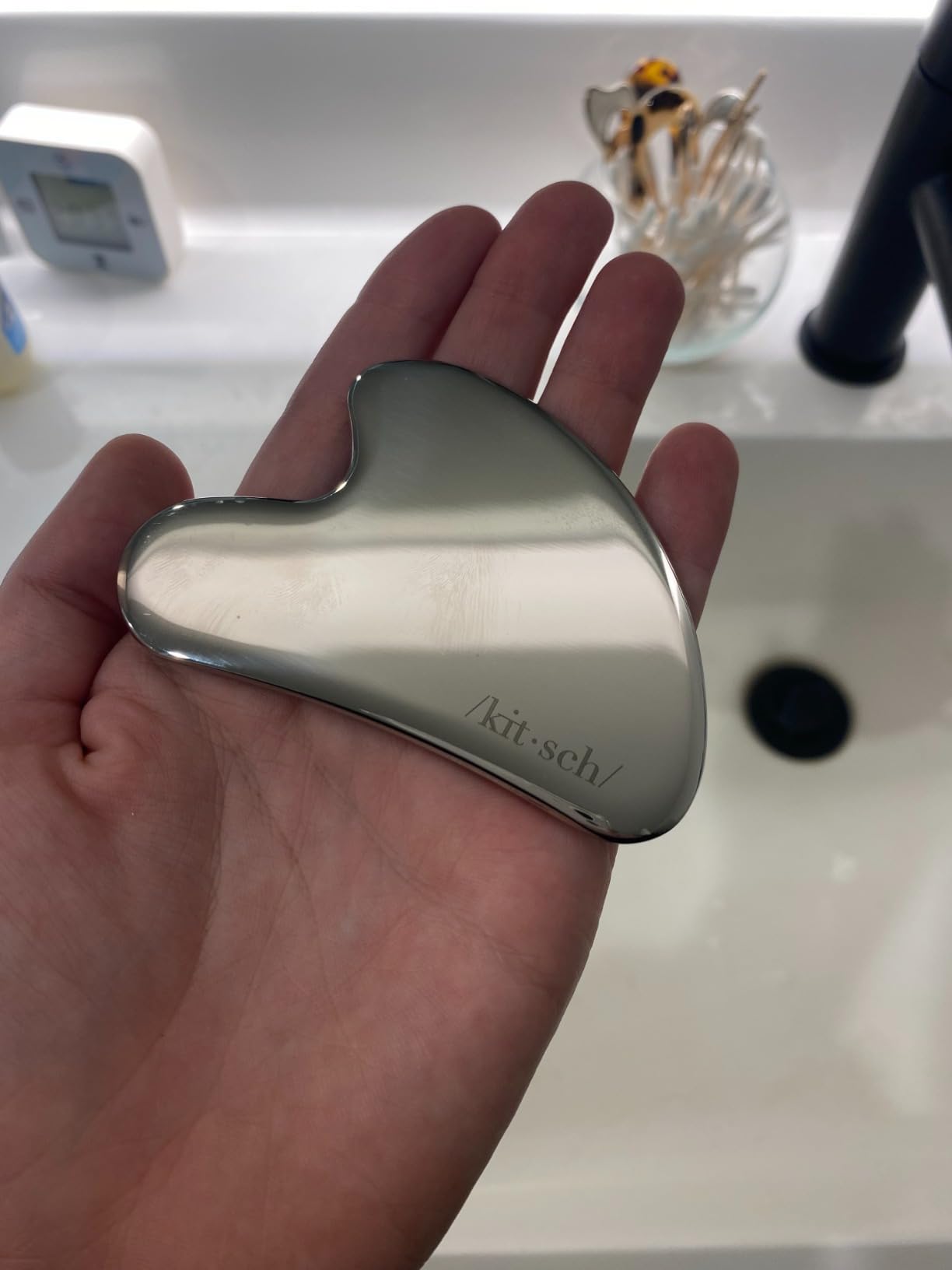 Kitsch Stainless Steel Gua Sha Facial Tools - Guasha Tool for Face, Face Sculpting Tool, Jawline Shaper, Double Chin Reducer, Body Gua Sha Tools, Lymphatic Drainage Massager, Facial Skin Care - Silver customer photo 2