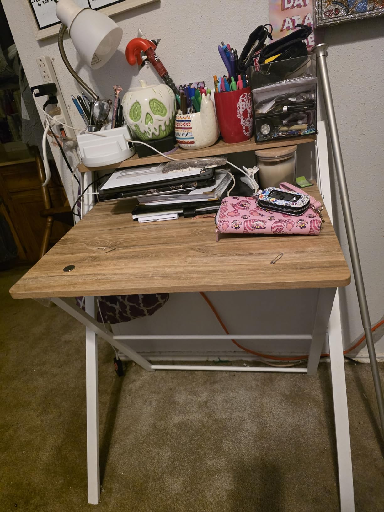 GreenForest No Assembly Folding Desk, 2-Tier Compact Computer Desk with Shelf, Space Saving Foldable Table for Home Office, Dorm or Apartment, Portable Collapsible Sturdy Laptop Desk, Espresso customer photo 2