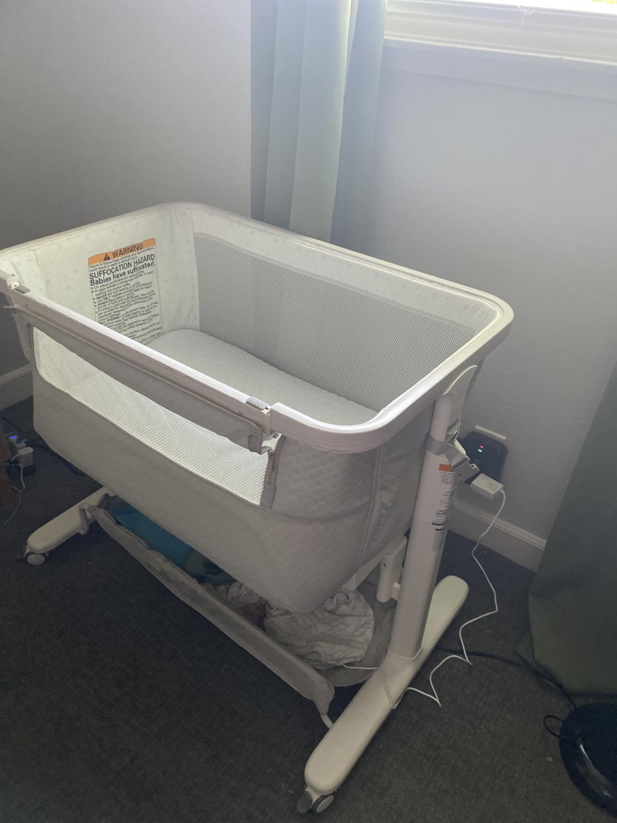 Electric Rocking Bassinet for Baby 3 Speeds Automatic Bedside Sleeper Auto Rolling Newborn Cradle Rocks Itself 5 Height Adjustable with Music, Wheels, Storage, Grey & White customer photo 2