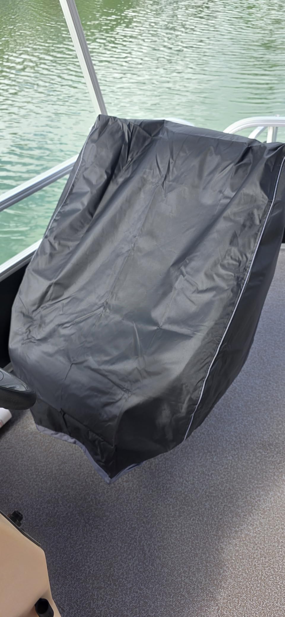 Boat Seat Cover, 600D waterproof captains chair boat seat cover, Resistant to Fading Pedestal Pontoon Chair Seat Cover, Full Length Protection for Your Helm Chair Cover, Black, 24L x 22W x 25H customer photo 1