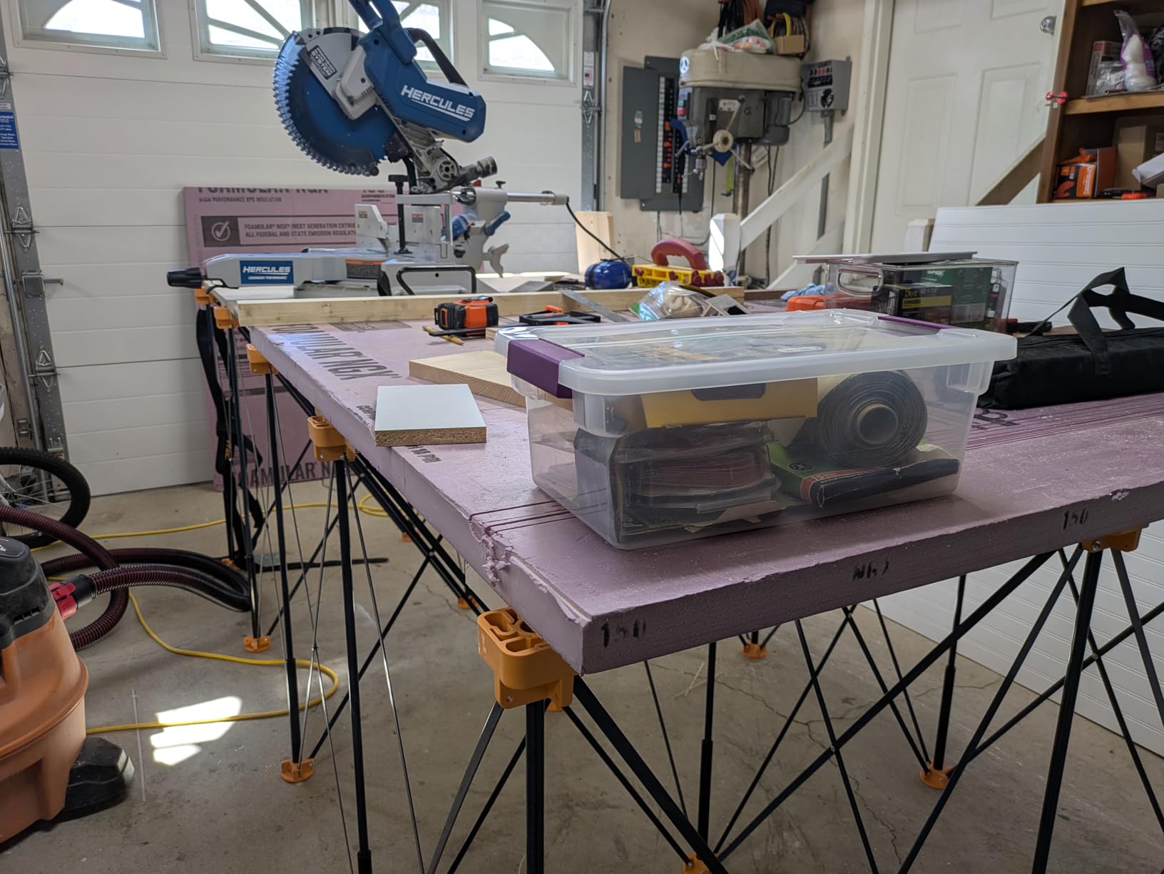 POWERTEC Portable Small Workbench with Vise, Imprinted Ruler and Protractor Scale, Folding Sawhorse/Worktable and 4 Bench Dogs for Woodworking Projects (MT4006V) customer photo 1