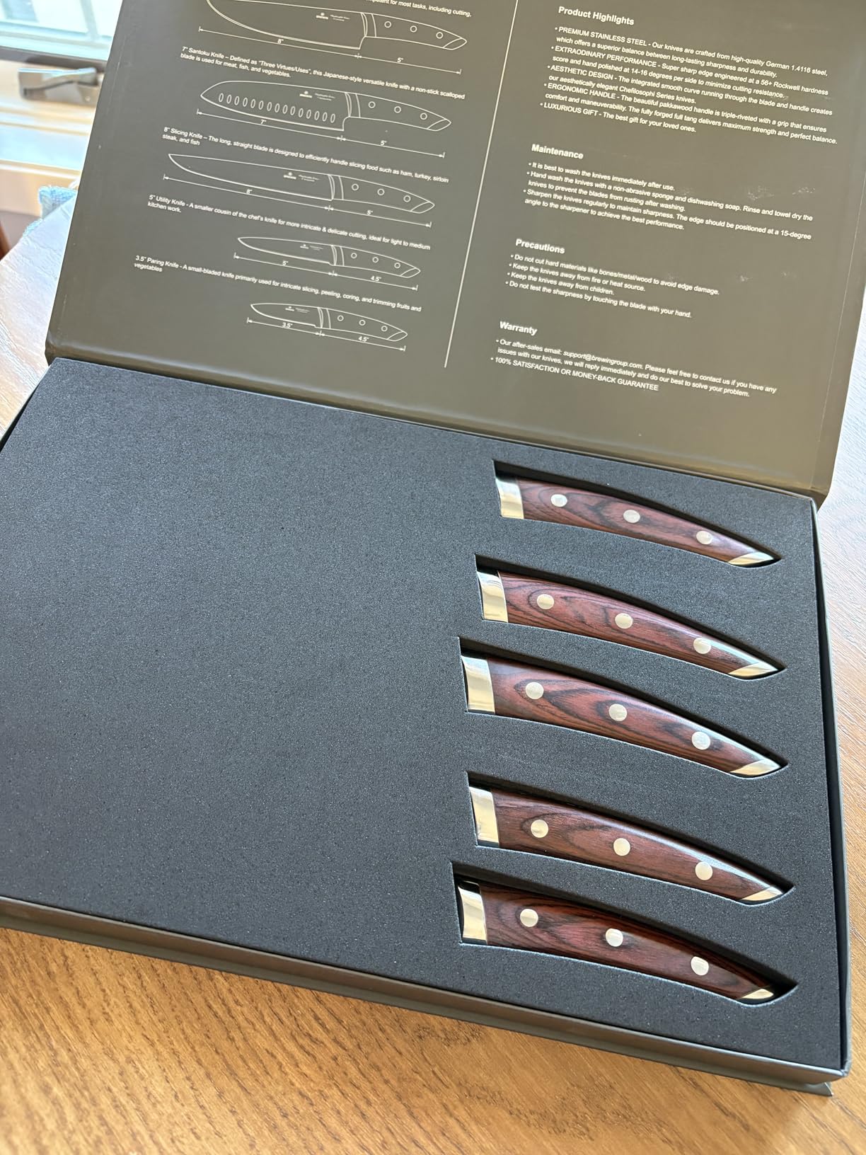 Brewin CHEFILOSOPHI Japanese Chef Knife Set 5 PCS with Elegant Red Pakkawood Handle Ergonomic Design, Professional Ultra Sharp Kitchen Knives for Cooking High Carbon Stainless Steel customer photo 1