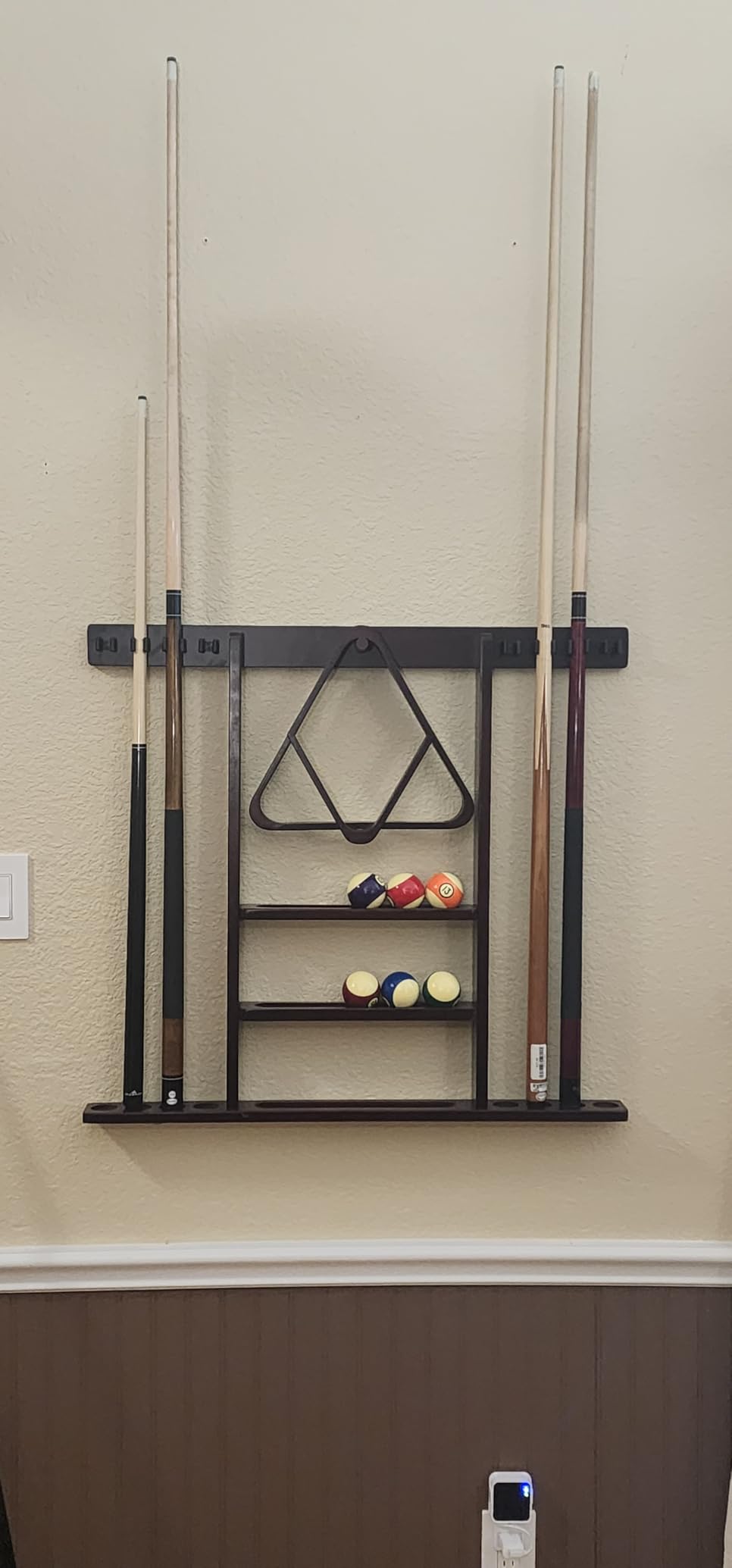 Wall Mount Pool Cue Stick Holder, Black Solid Wood Rack for 8 Cues customer photo 1
