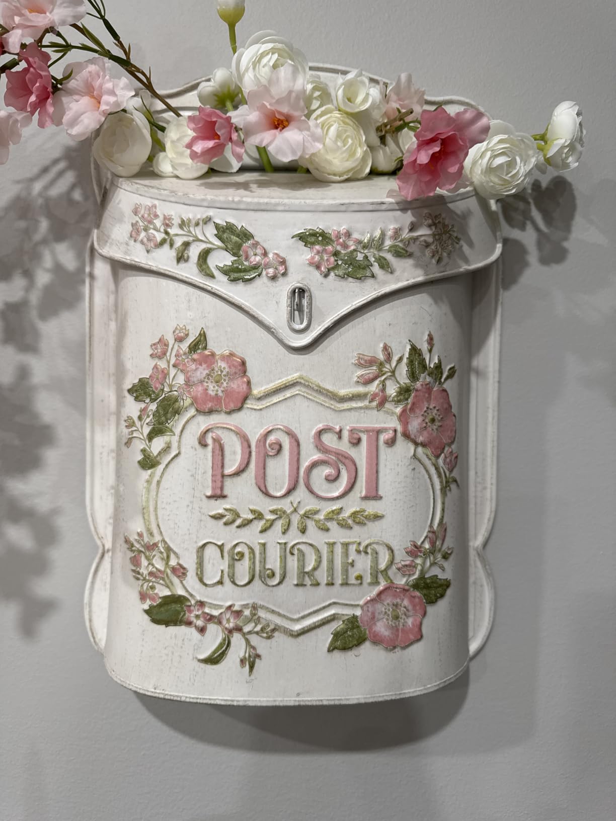 BIG FORTUNE Wall Mount Mailbox for House Outside Vintage Metal Door Mailbox Antique Style Nostalgic Charm Home Decor Garden Vintage English Cottage Decor Flower Pattern customer photo 2