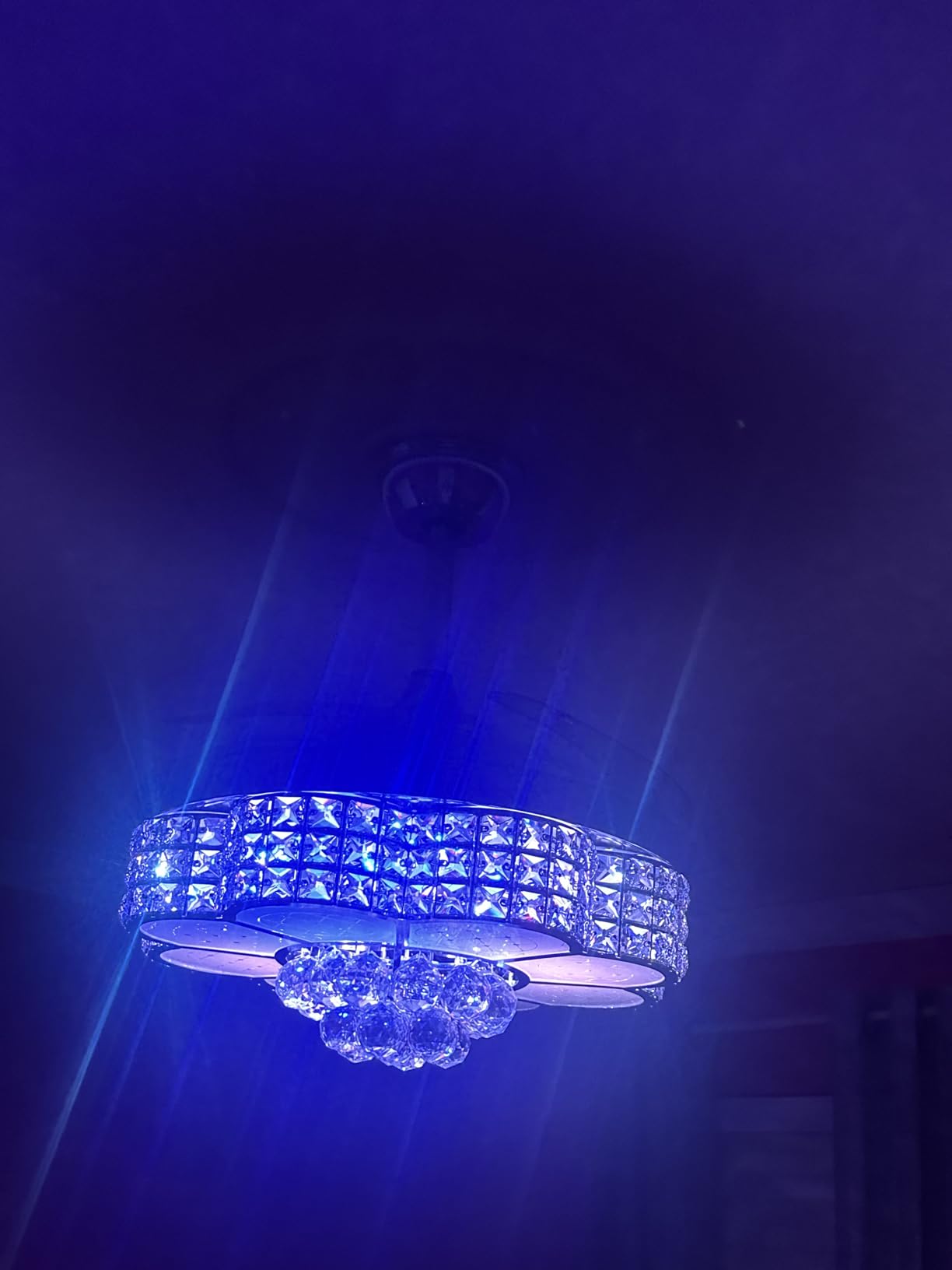 BAYSQUIRREL 42-inch Retractable Ceiling Fan with Light and Remote/APP Control, Bluetooth Ceiling Fans with Speaker, RGB-LED Light 6 Speeds Reversible Blades,Flush Mount Chandelier Crystal Ceiling Fan customer photo 2