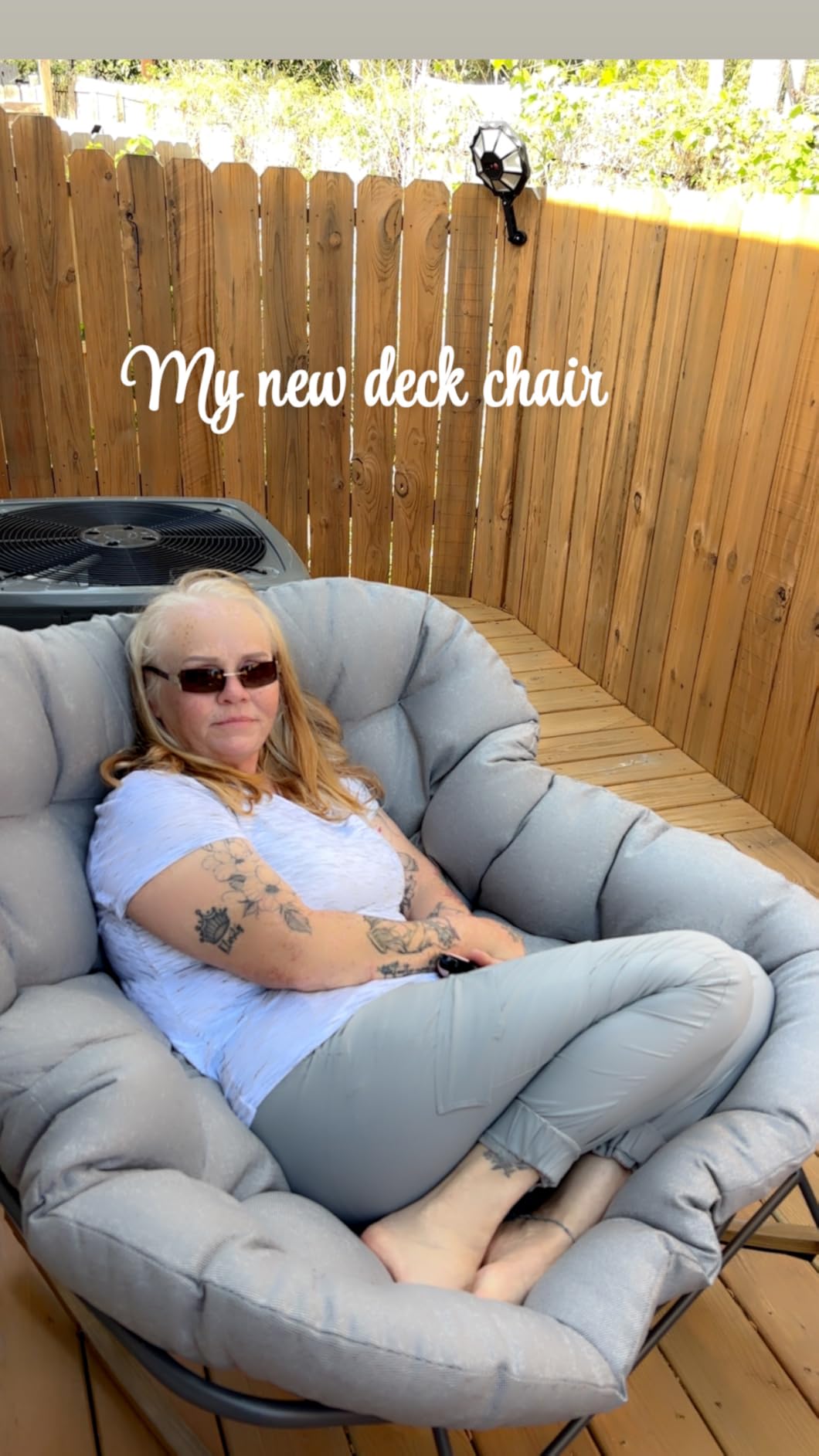 Grand patio Outdoor Rocking Chair, Oversized Papasan Rocking Chair with Thick Cushion, Indoor Outdoor Cozy Rocker for Balcony, Living Room, Patio, Gray customer photo 1