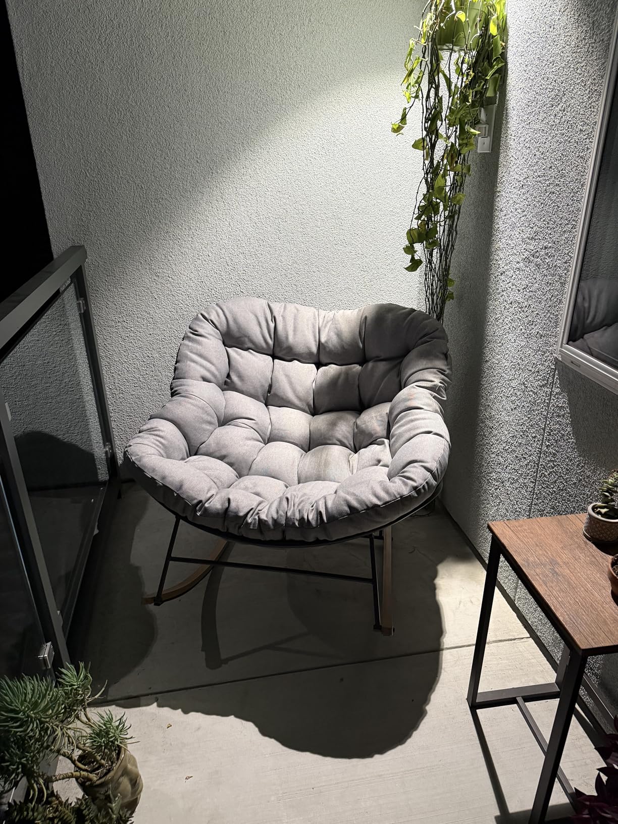Grand patio Outdoor Rocking Chair, Oversized Papasan Rocking Chair with Thick Cushion, Indoor Outdoor Cozy Rocker for Balcony, Living Room, Patio, Gray customer photo 2