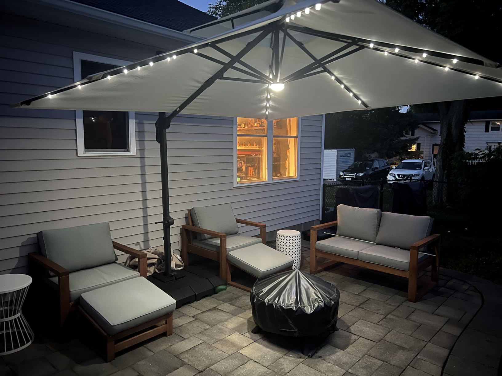 Best Choice Products 10x10ft Cantilever Patio Umbrella w/Base Included, Solar LED Lights 360 Rotation Large Offset Hanging Outdoor Shade for Deck Pool Backyard w/Stand - Tan customer photo 2