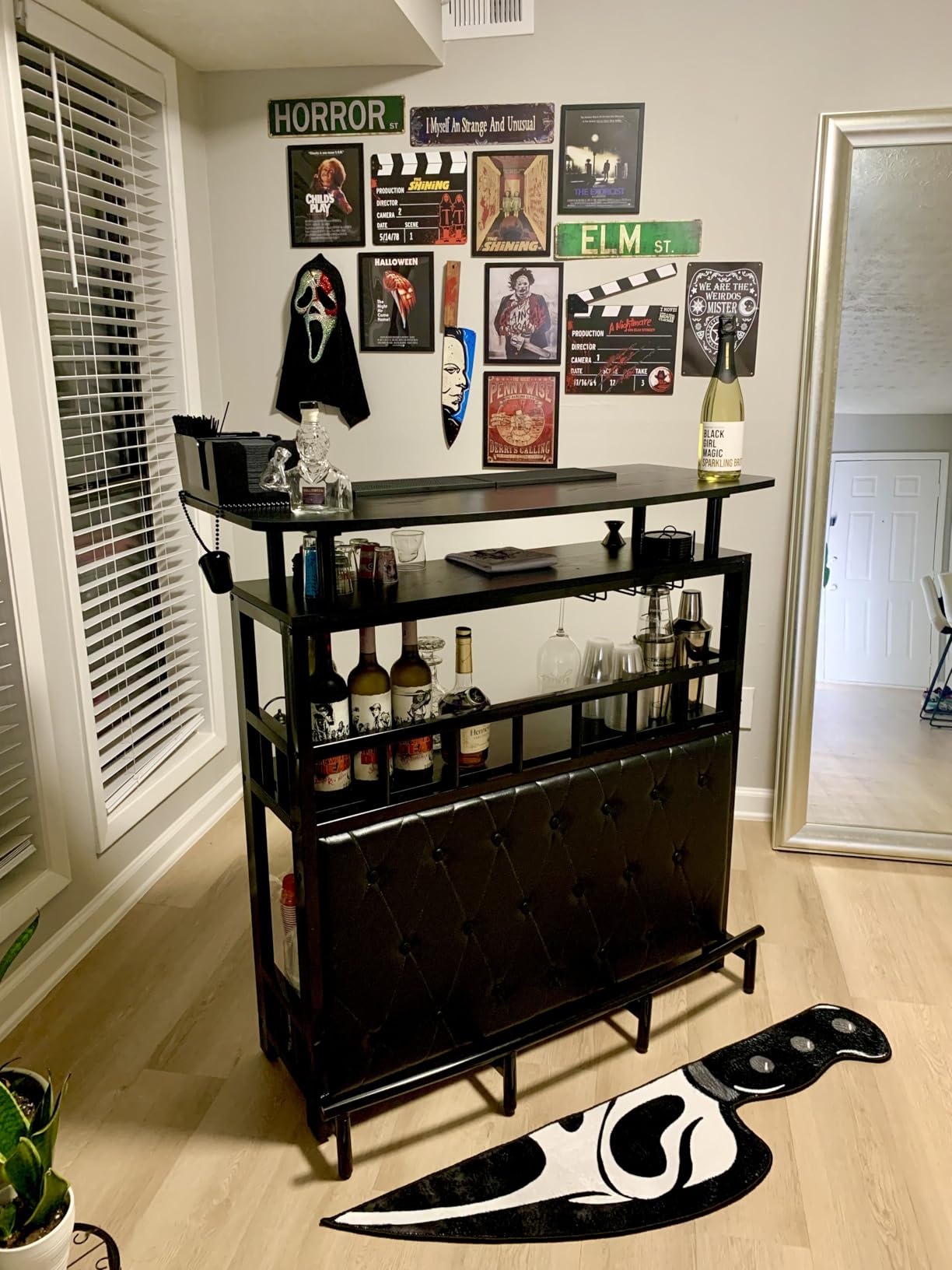 Tribesigns Home Bar Unit for Liquor, 44-Inch Bar Height Table with Storage, Black Mini Entertainment Carts Pub Table with Upholstered&Metal Front Footrest for Kitchen, Balcony, Basement customer photo 2