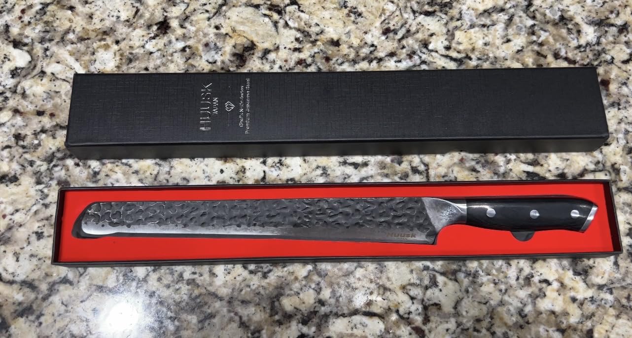 Huusk Japan 11.5 Inch Hand Forged Slicing Knife for Meats, Ribs, Roasts - Brisket Carving Knife for BBQ and Christmas Gifts customer photo 2