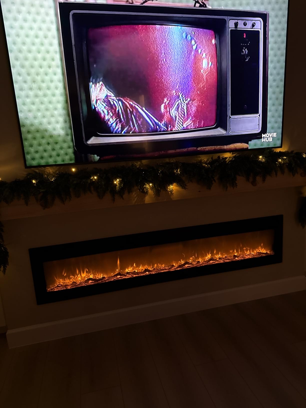 90 inch Ultra-Thin Electric Fireplace Recessed and Wall Mounted with Touch Screen Control Panel/Remote Control/App Control - Timer,Realistic 5 Flame - Crystal customer photo 1