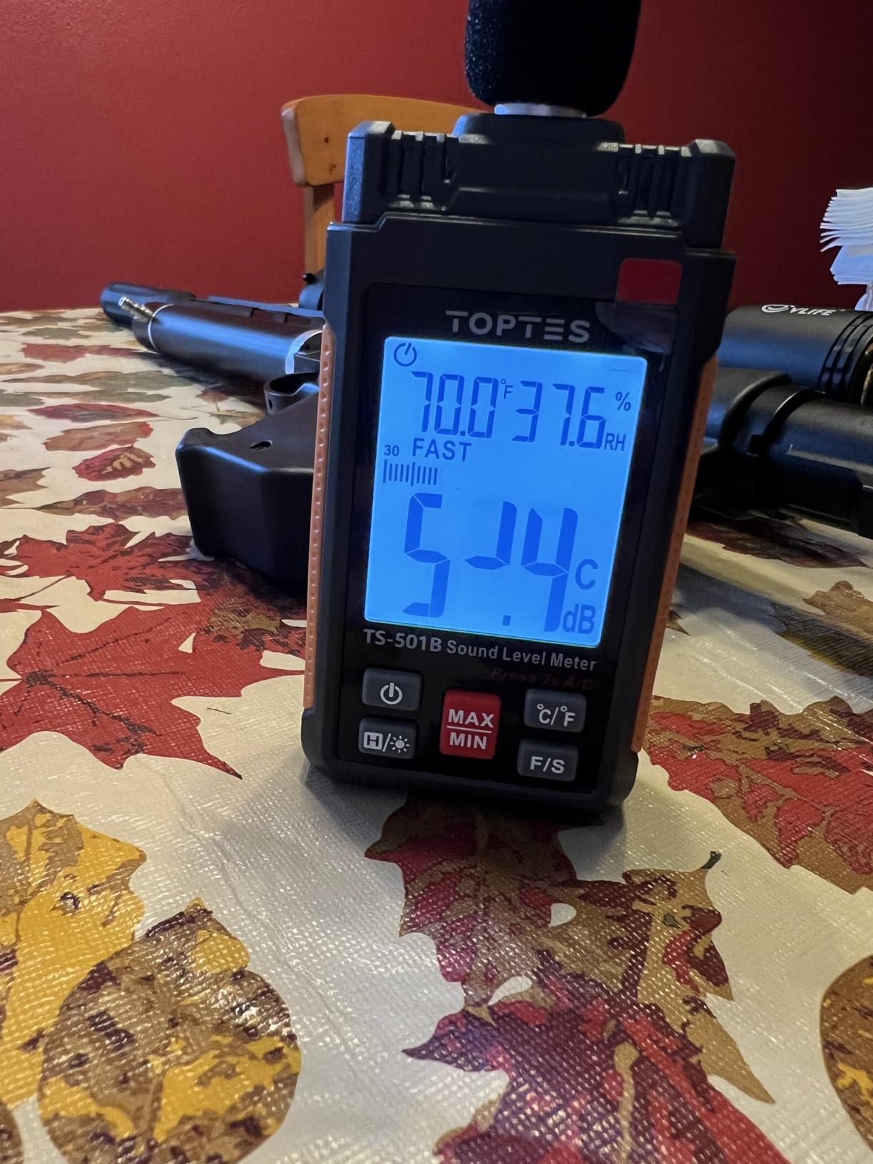 Decibel Meter, TopTes TS-501B Sound Level Meter with 2.25 Backlit LCD Screen, Portable SPL Tester with A/C Weighted, Range 30-130dB, MAX/MIN, Data Hold, Use for Home, Noisy Neighbor, Factory - Orange customer photo 2