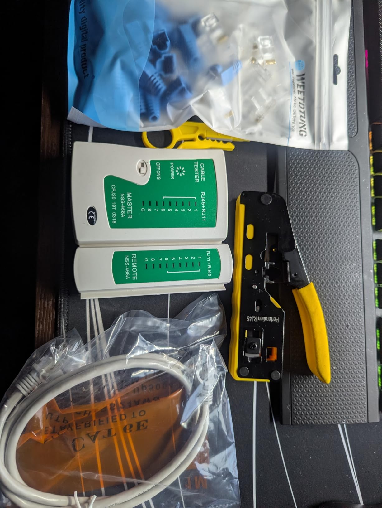 Professional RJ45 Crimp Tool Kit Complete Cat5 Cat5e Cat6 Ethernet Crimper Set with Cable Tester, 30 Connectors & Covers customer photo 2