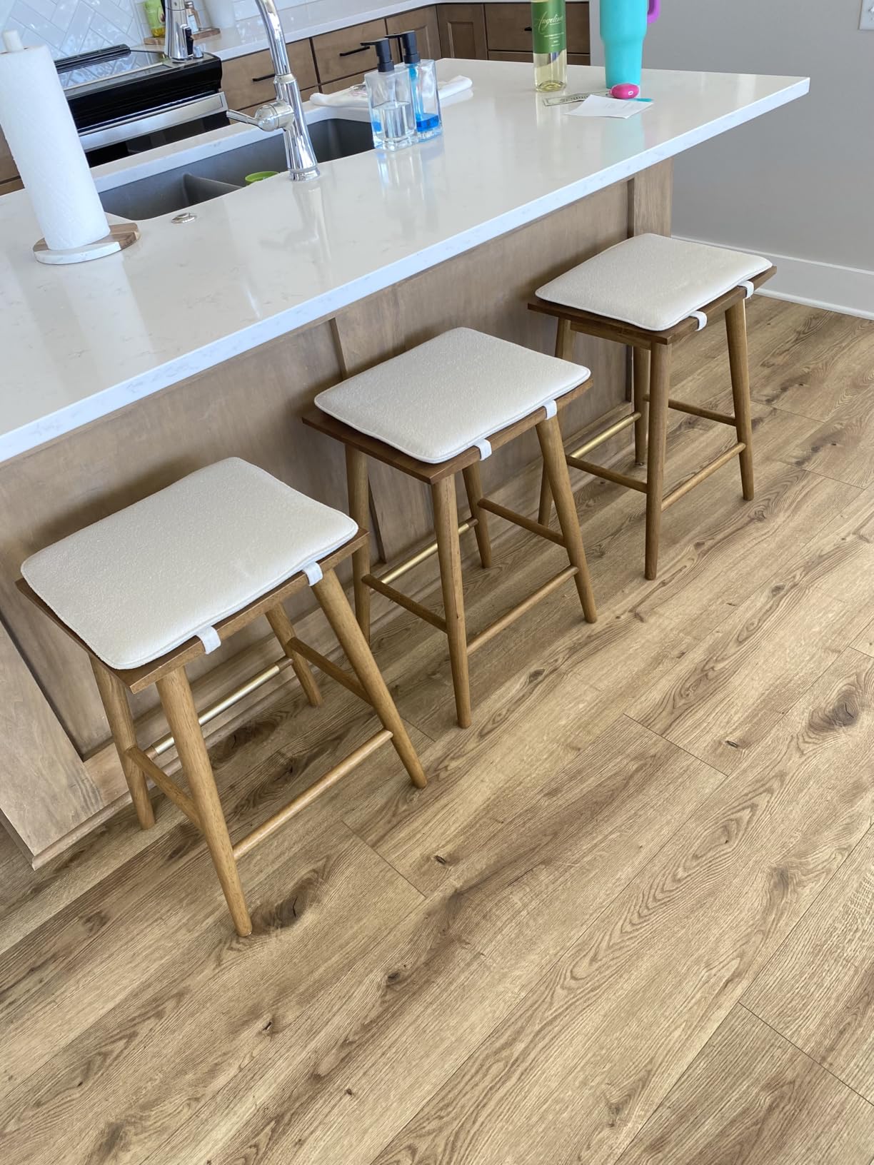 Nathan James Barker Classic Counter Height Wood Barstool with Leather Removable Cushion, Backless Island 24