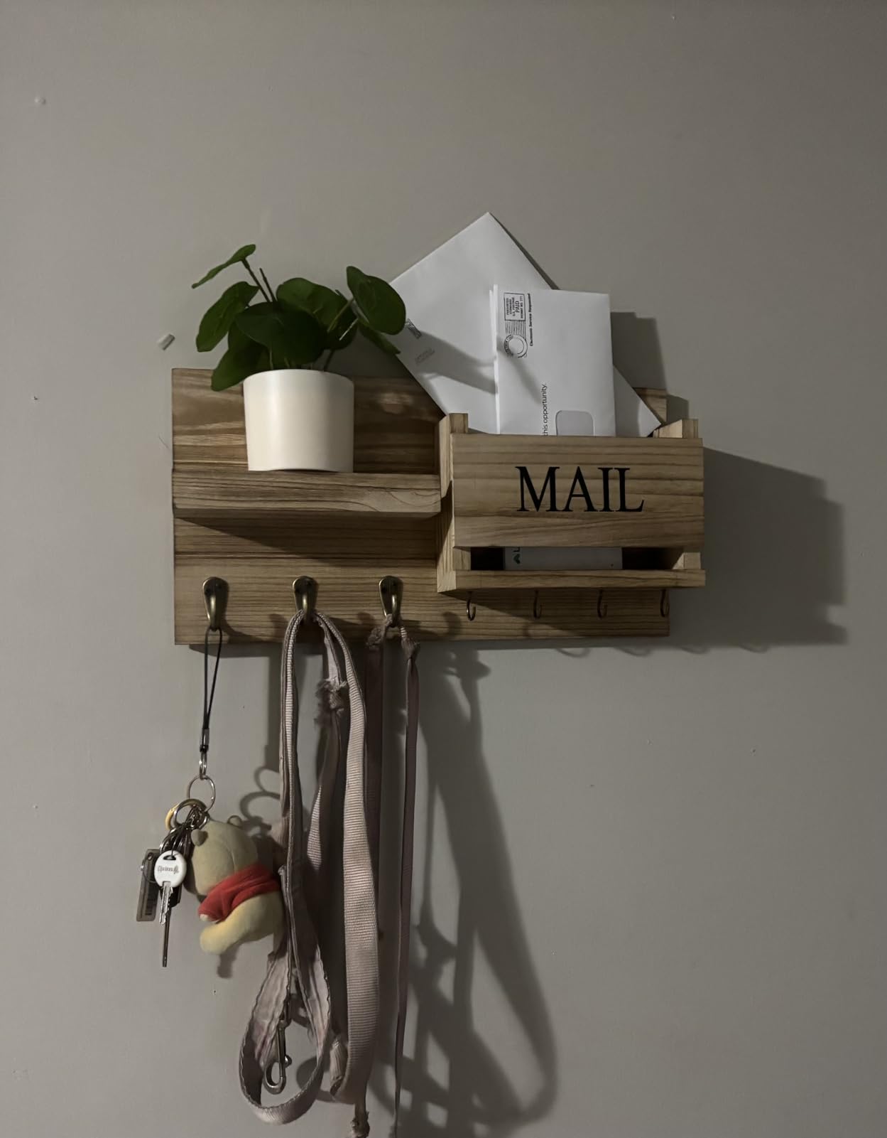 Mail Organizer for Wall Mount - Key Holder with Shelf Includes Letter Holder and Hooks for Hallway Farmhouse Decor - Rustic Wood with Flush Mounting Hardware (16.5