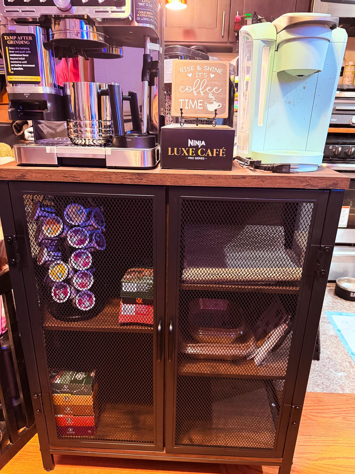 BON AUGURE Coffee Bar Cabinet for Liquor, Small Storage Cabinet for Home Kitchen, Farmhouse Sideboard Buffet Cabinets, Industrial Alcohol Cabinets for Dining Entryway Living Room (Rustic Oak) customer photo 2