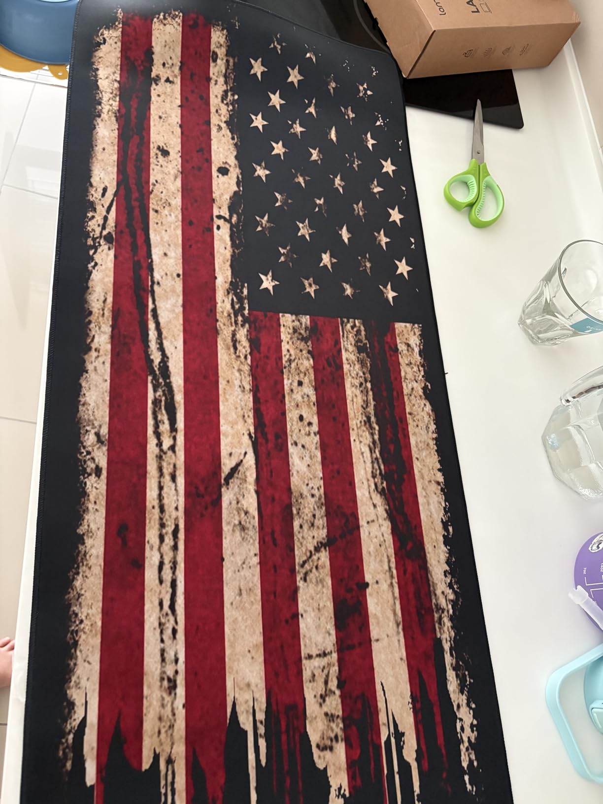 Large Extended Gaming Mouse Pad with Stitched Edges, Non-Slip Waterproof Rubber Base Mouse Pad for Office, Computer, Keyboard, Laptop and Home Desk Pad 35.4 x 15.7 x 0.12 Inch (American Antique Flag) customer photo 2